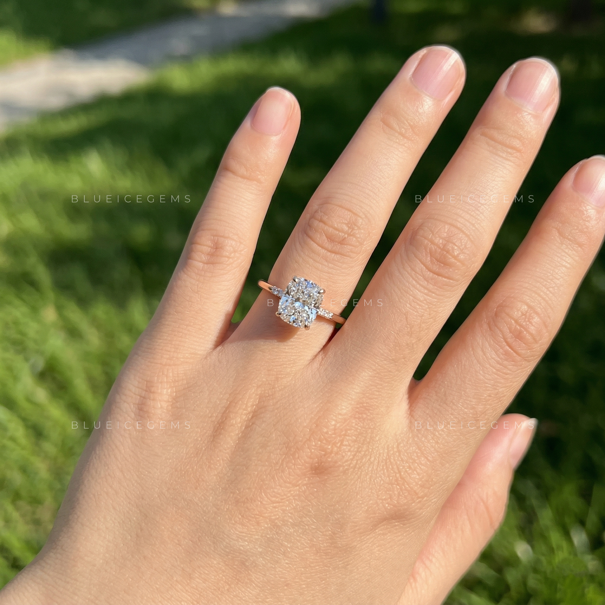 The "Secret Sparkle" Elongated Cushion: Hidden Halo Dream Ring