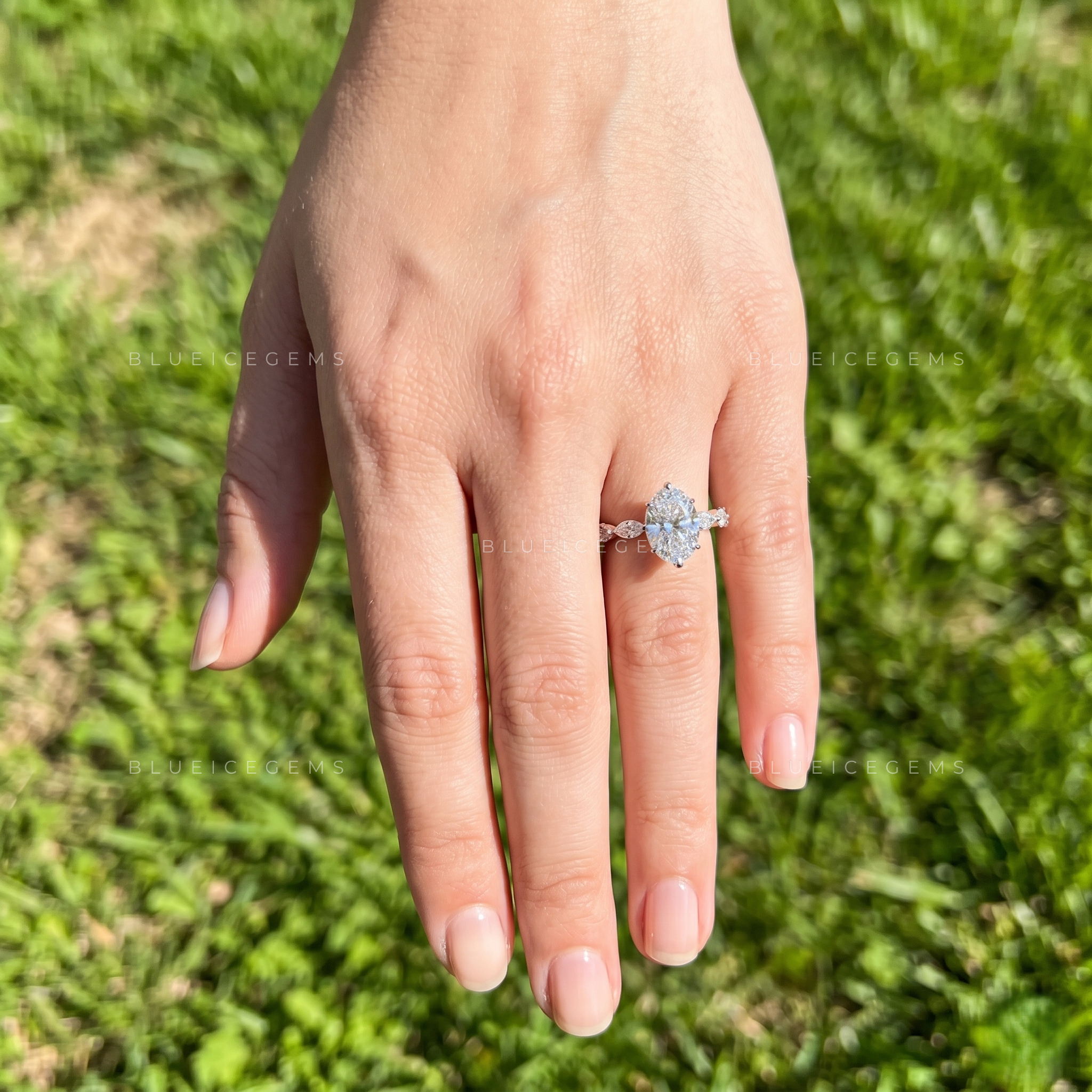 Astera Oval Cut Marquise Accent Solitaire Engagement Ring