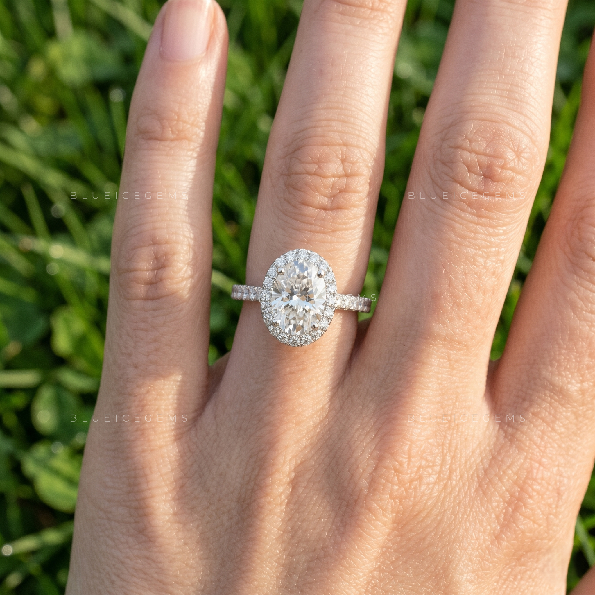 Ethereal Radiance Oval Cut Petite Pavé Accent Solitaire Ring