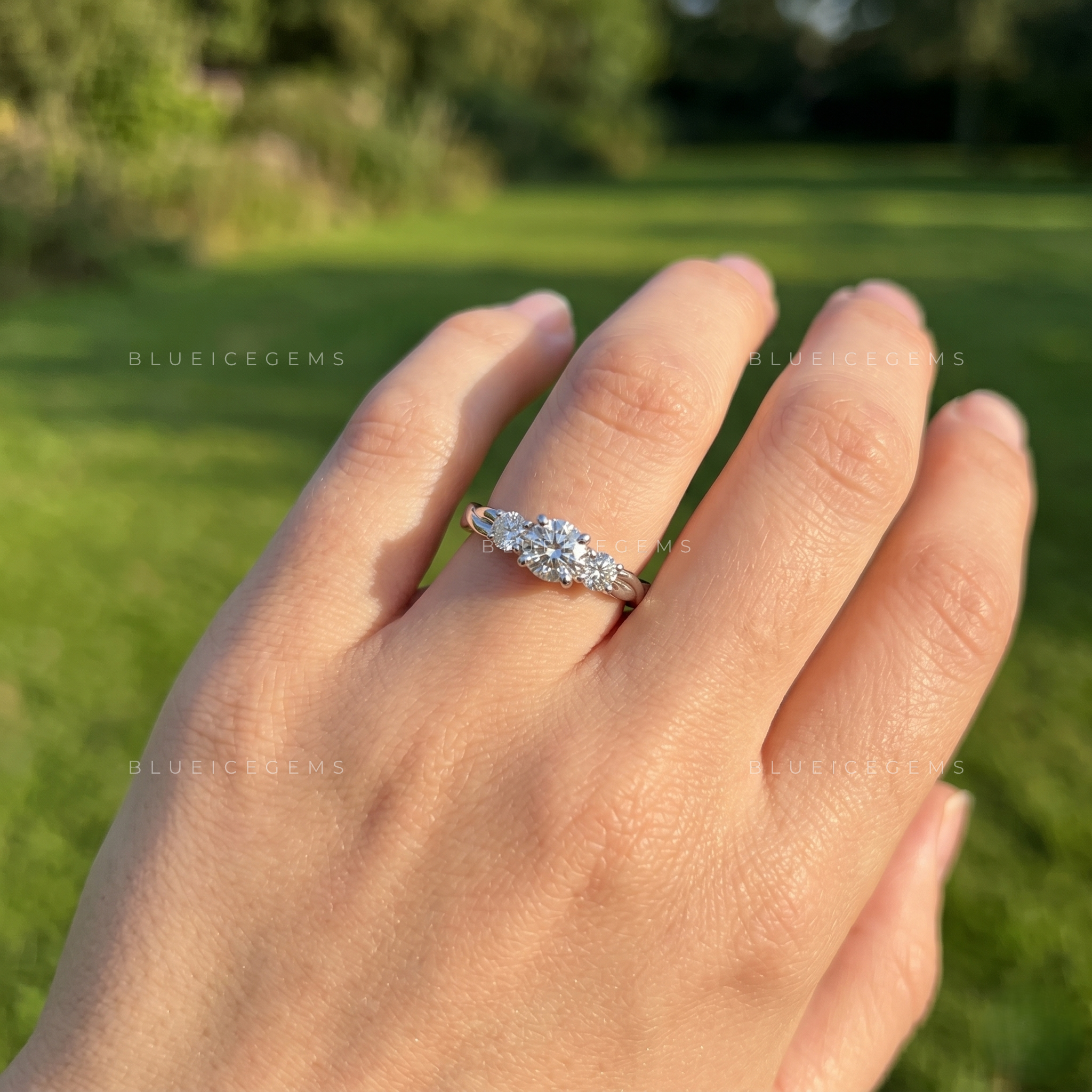 Eternal Harmony Round Cut Three Stone Engagement Ring Unique Twisted Ribbon Anniversary Promise Band
