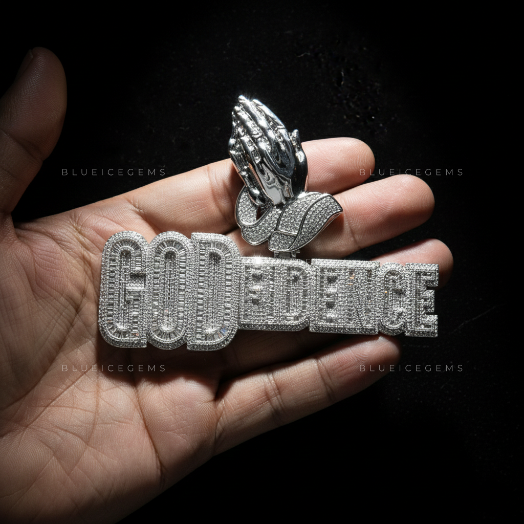 The "GODFIDENCE" Divine Aura: Praying Hands & Multi-Stone Block Fusion Pendant