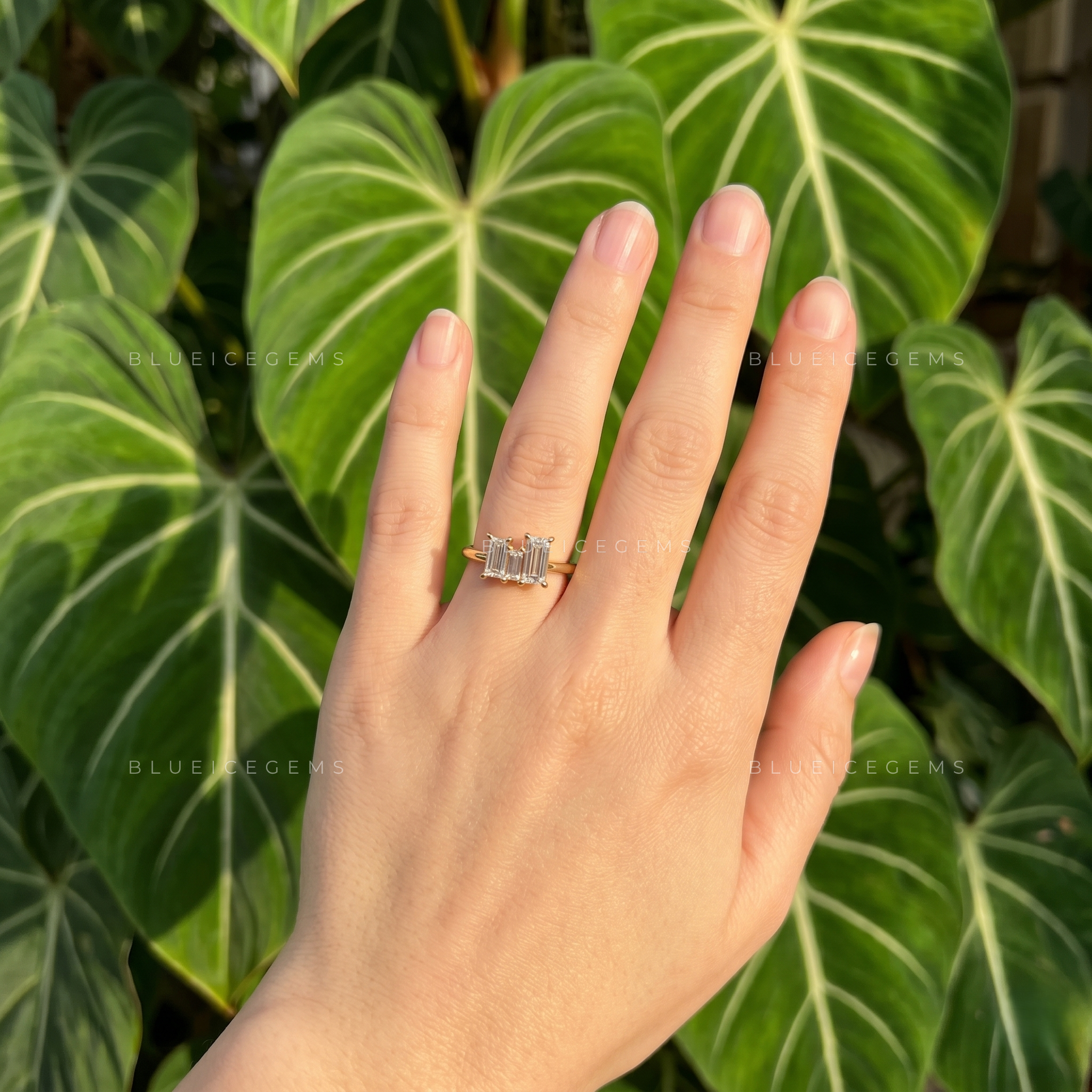 Unique Baguette Cut Trilogy Tiara Style Engagement Ring