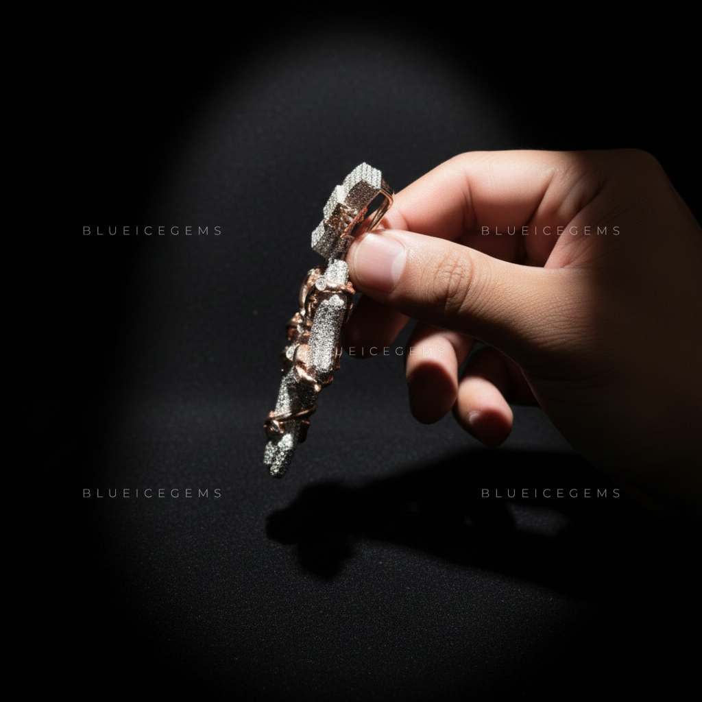 The "P" Thorn-Wrap Sovereign: Gothic Vine Detail & Iced-Out Initial Pendant