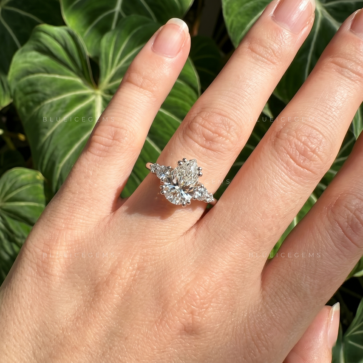 Luminous Majesty Pear Cut Five Stone Double Prong Engagement Ring