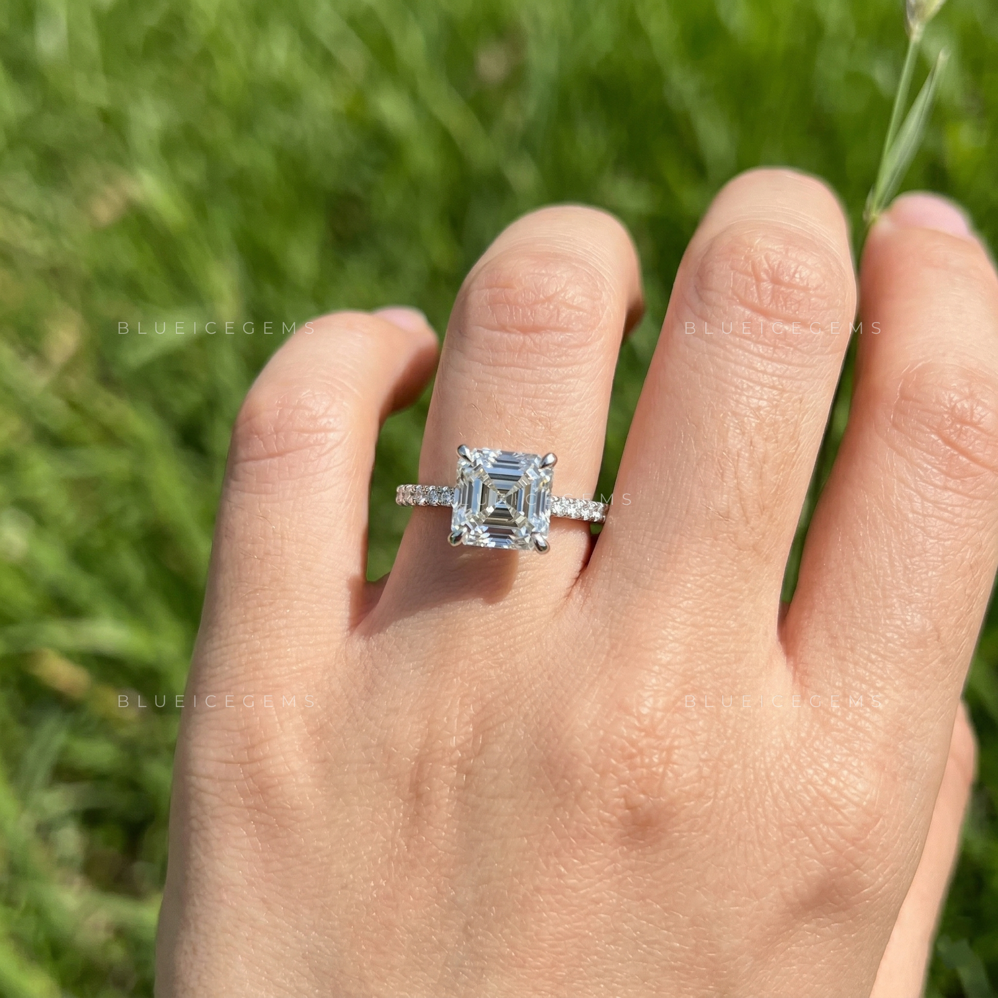 Modern Asscher Cut Hidden Halo Engagement Ring