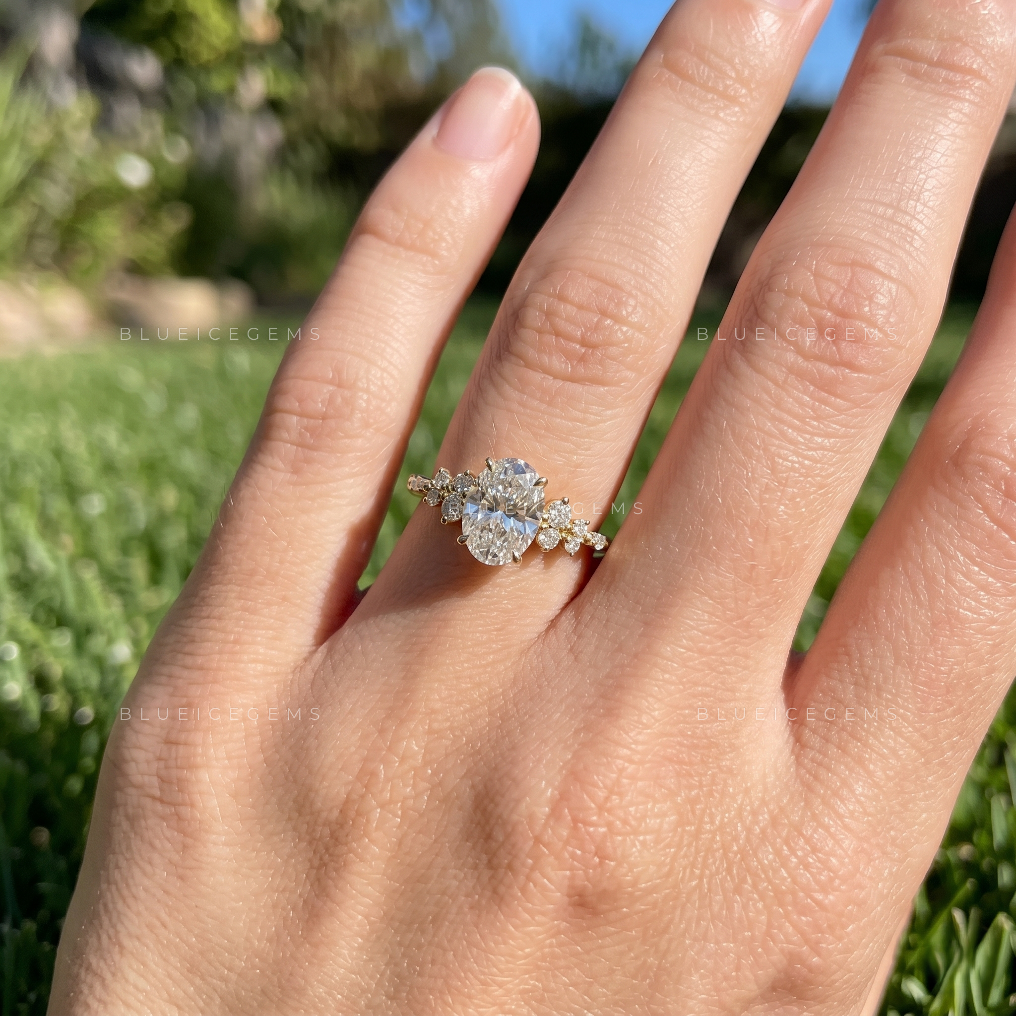 Asteria Oval Cut Certified Pavé Accent Solitaire Engagement Ring