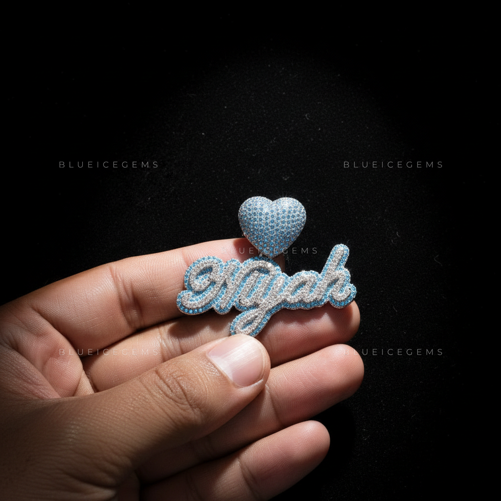 The "NIYAH" Azure Heart: Cursive Script & 3D Blue Sapphire Heart Sovereign