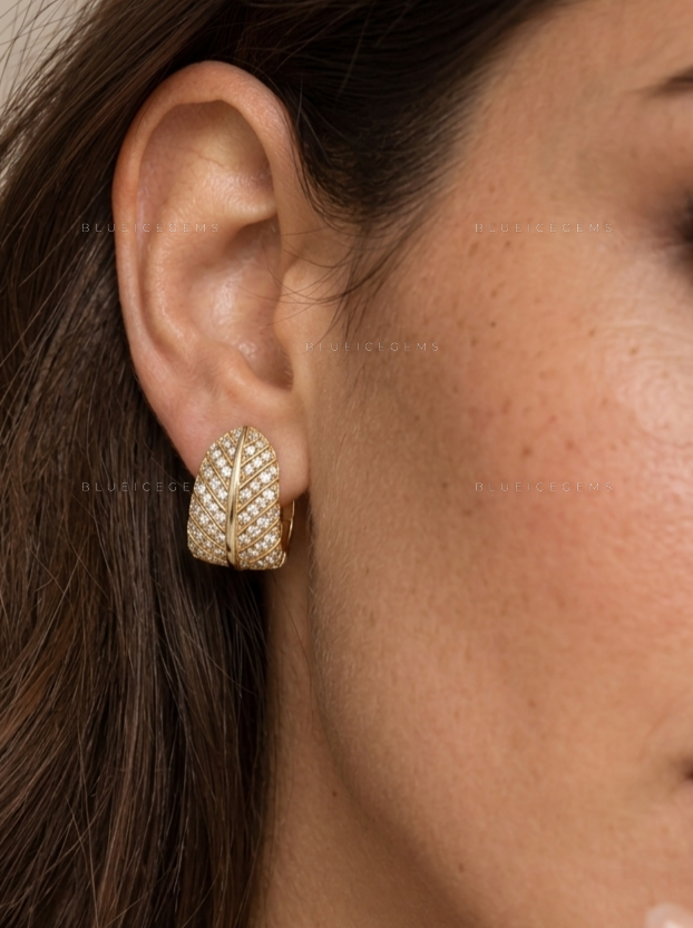 Pavé Banana Leaf Huggie Earrings