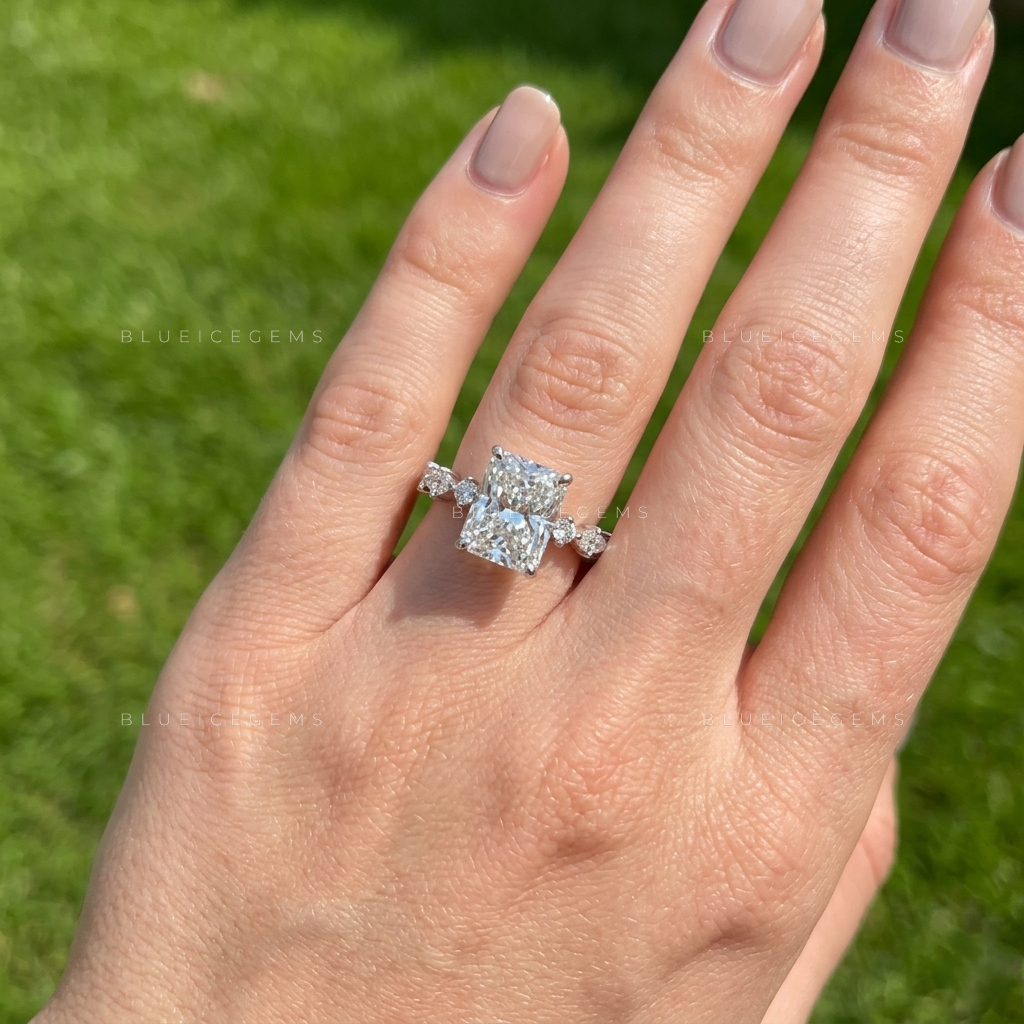 Radiant Brilliance Pave Accented Three-Stone Statement Ring