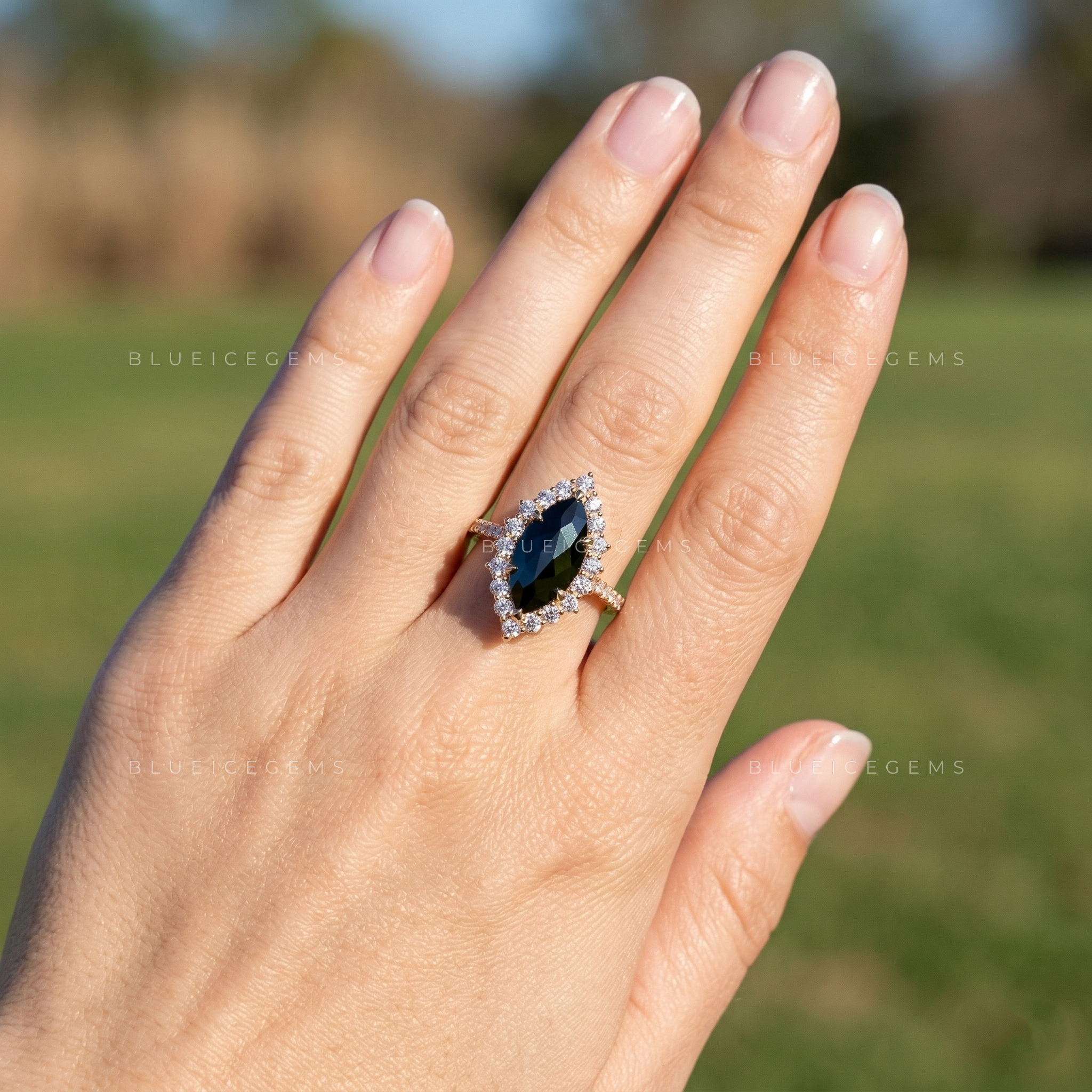 Mystic Nocturne Marquise Flower Rose Cut Black Diamond Ring
