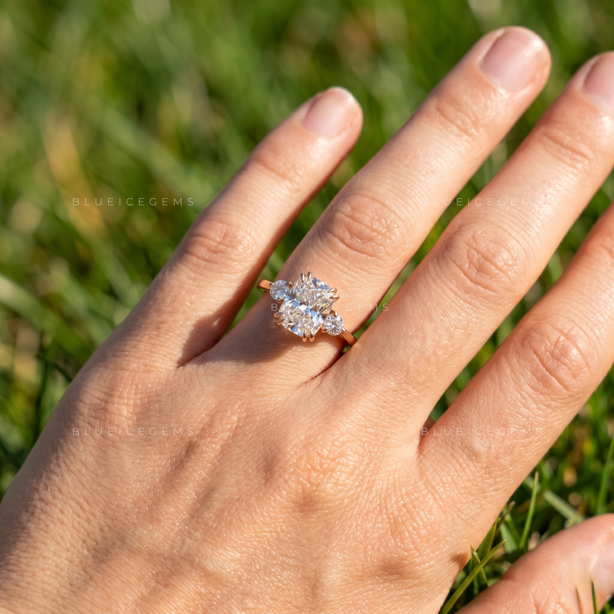 Majestic Cushion Brilliant Trilogy Artisanal Engagement Ring