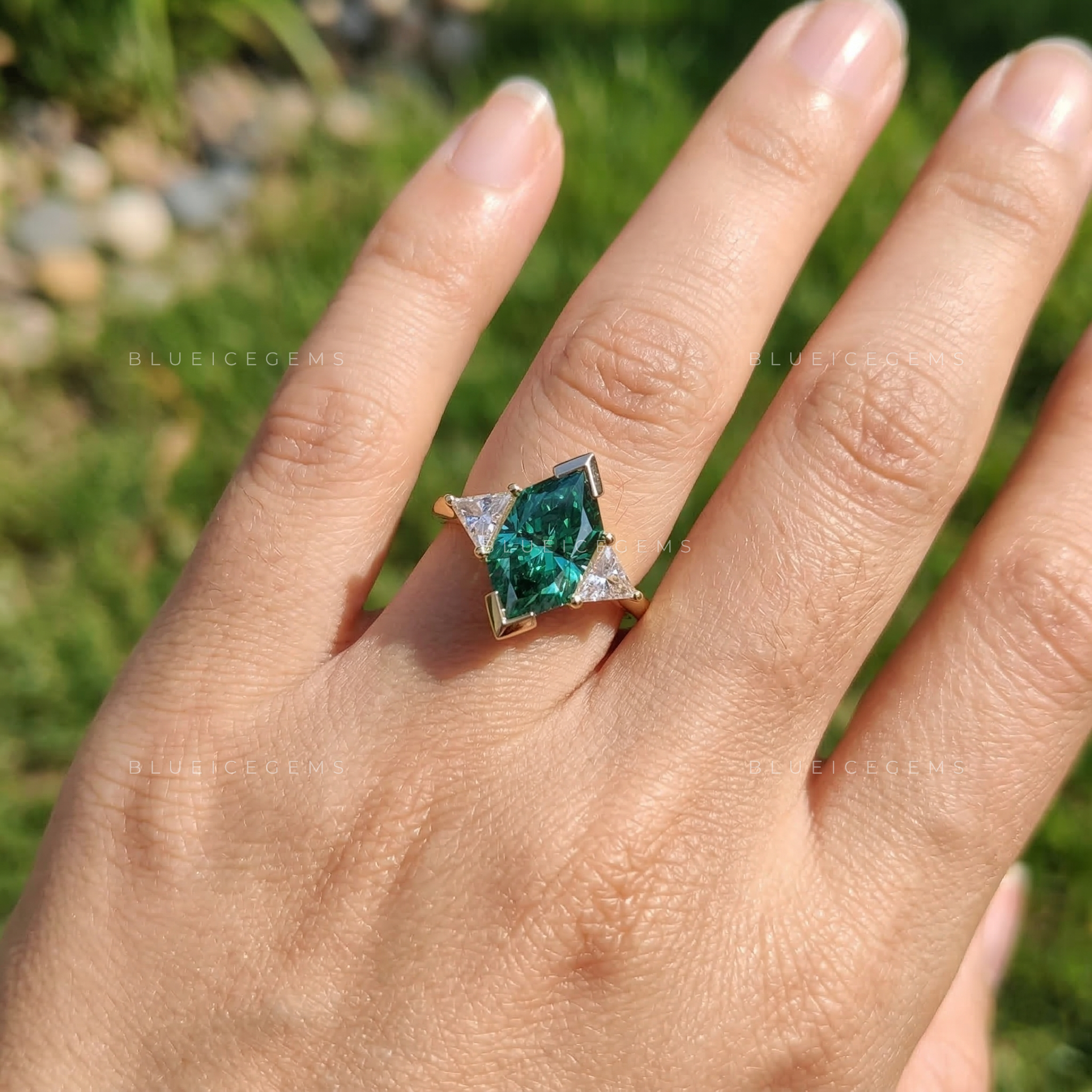 Enchanted Forest Dutch Marquise Three-Stone Ring