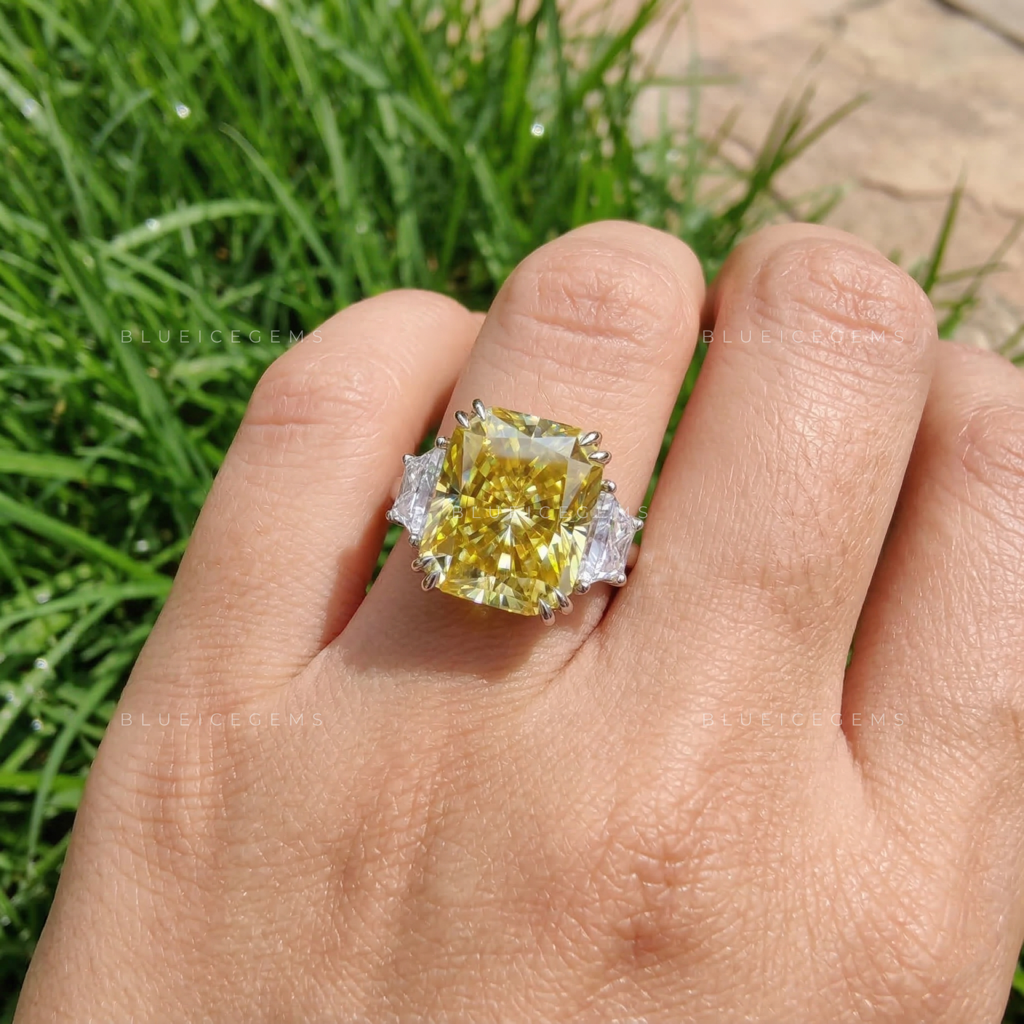 Majestic Solstice Radiant Cut Canary Yellow Ring