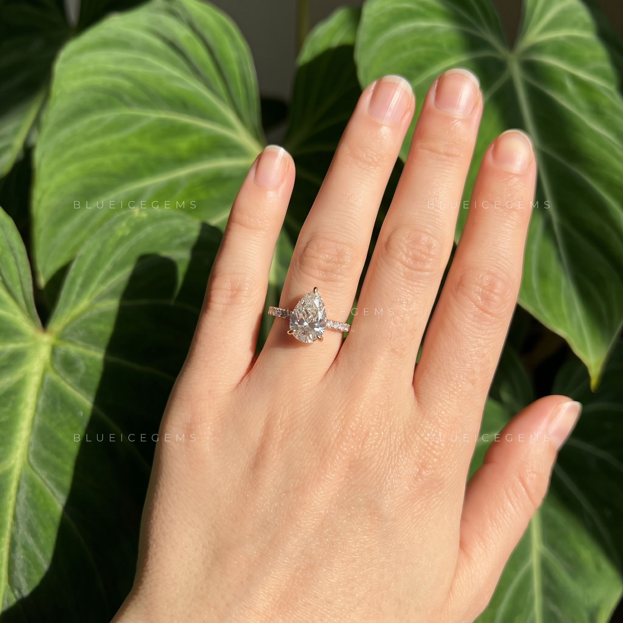 Subtle Sparkle Pear Cut Hidden Halo Pave Engagement Ring