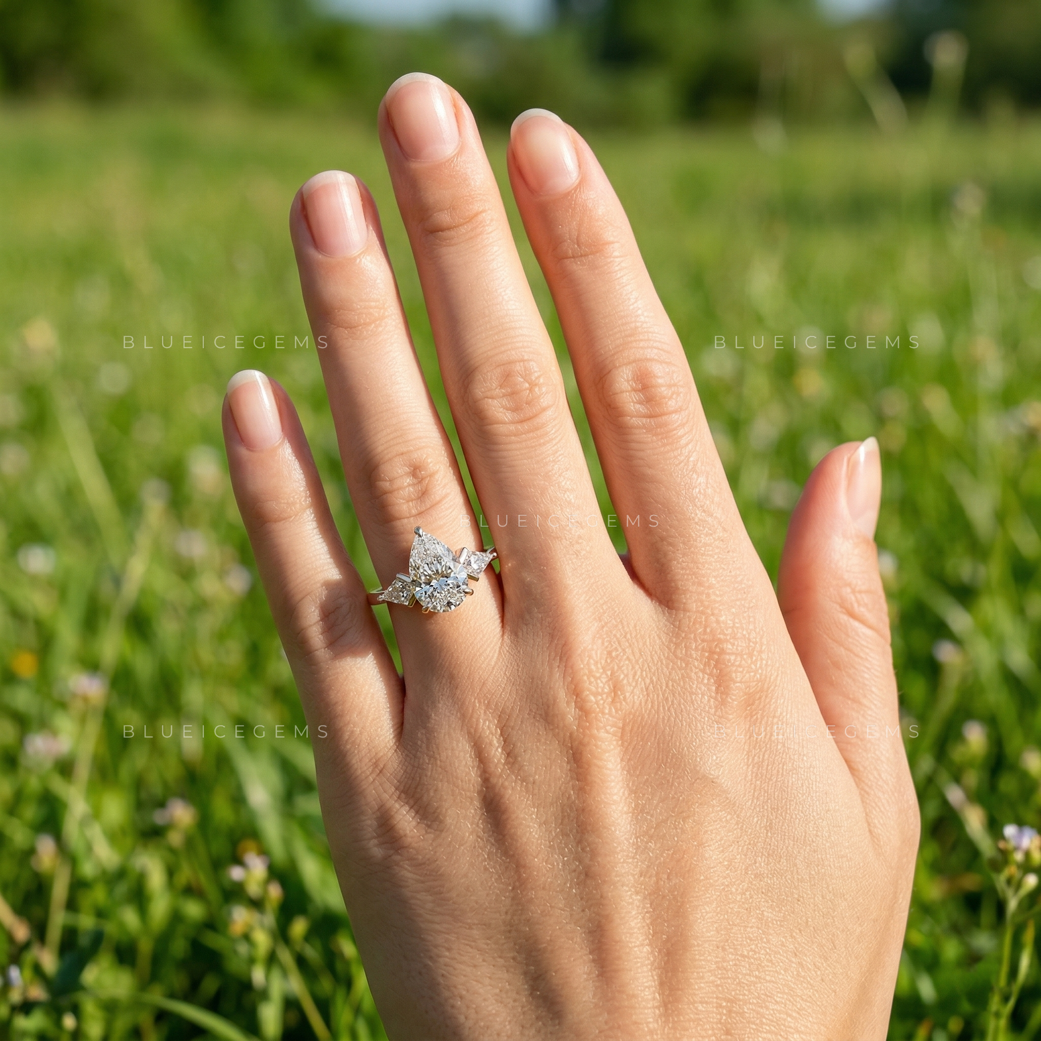 Elegant Radiance Pear and Kite Cut Trilogy Engagement Ring