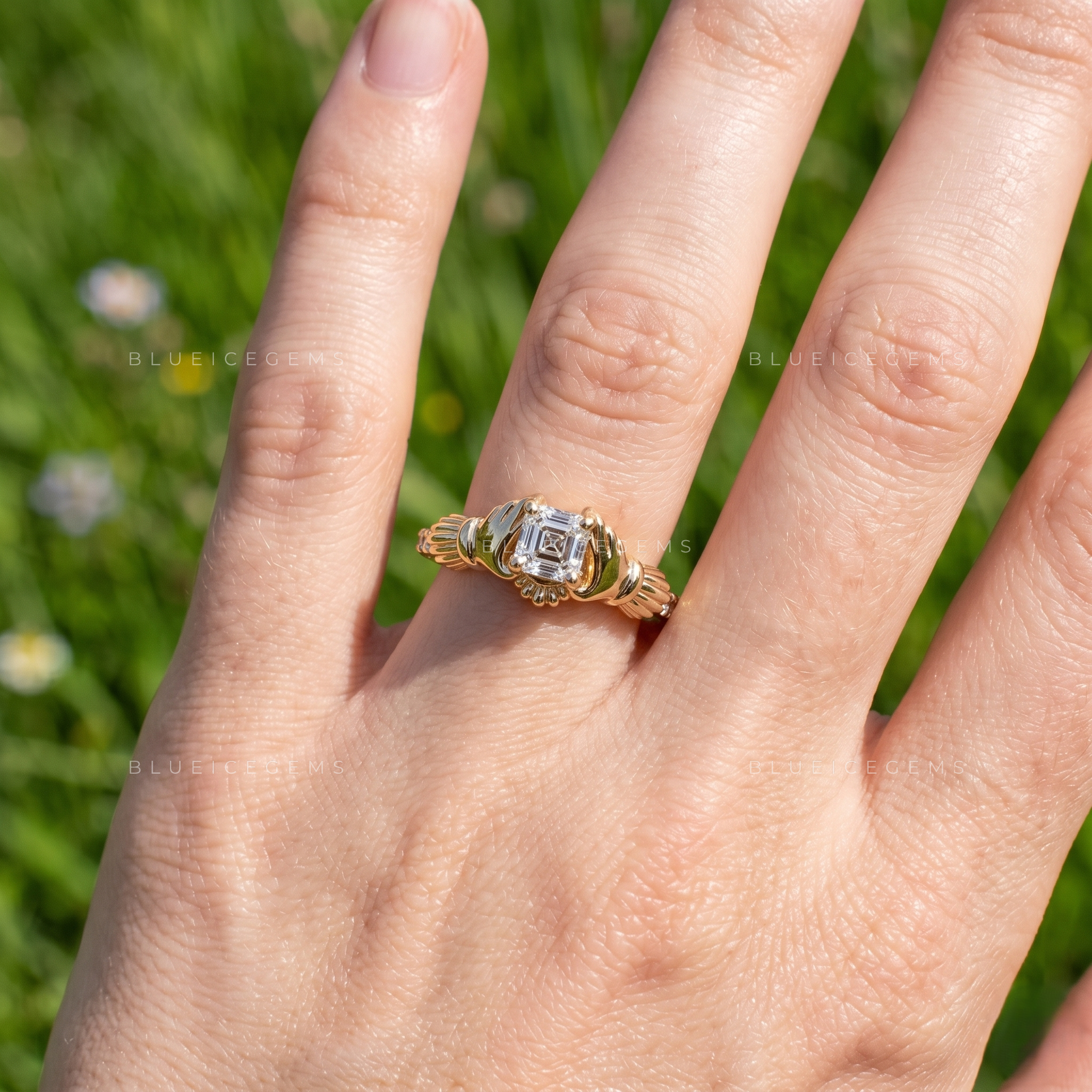 Traditional Love Claddagh Heart Promise Ring Unique Asscher Cut Alternative Engagement Gift Band