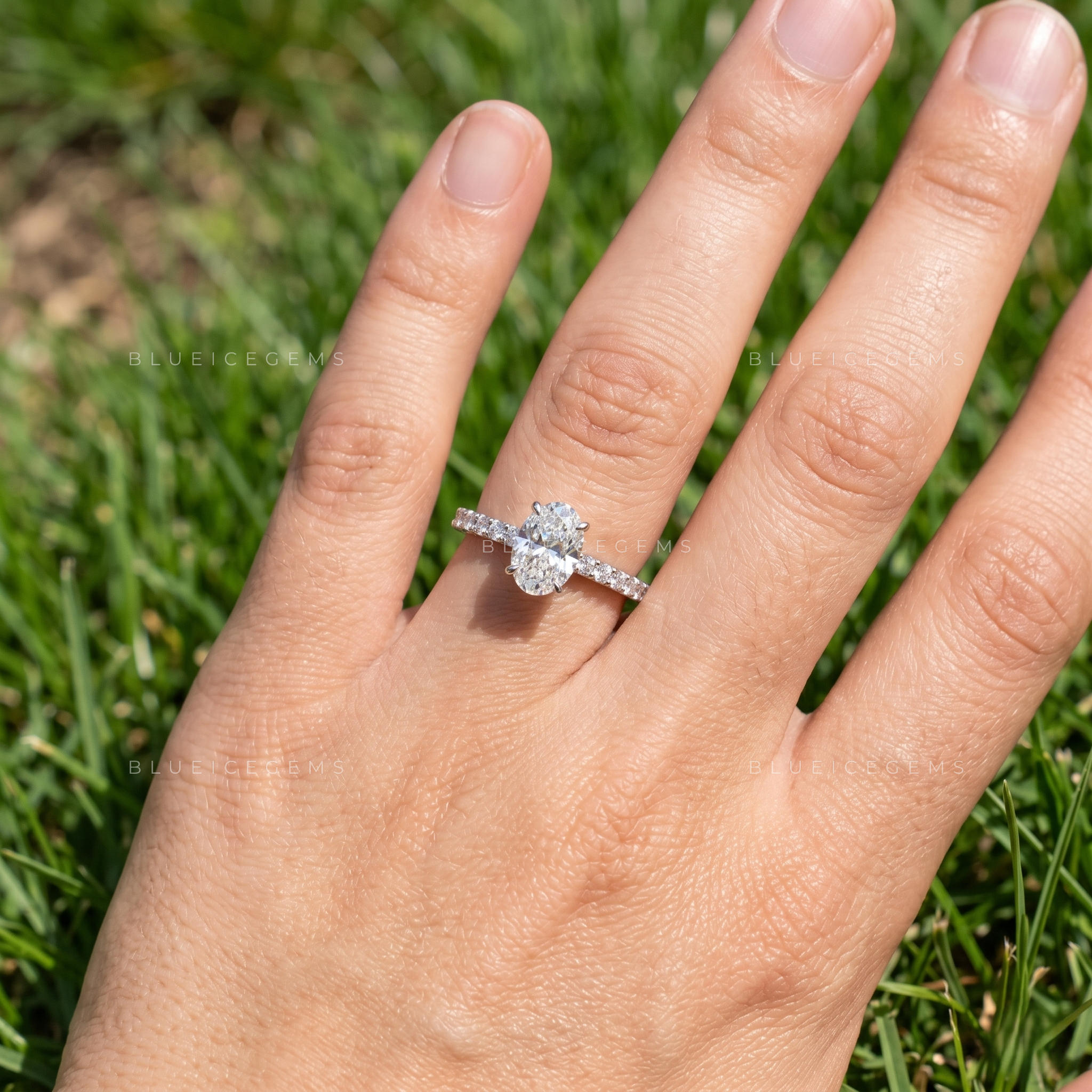 Mystic Radiance Oval Brilliant Cut Hidden Halo Engagement Ring