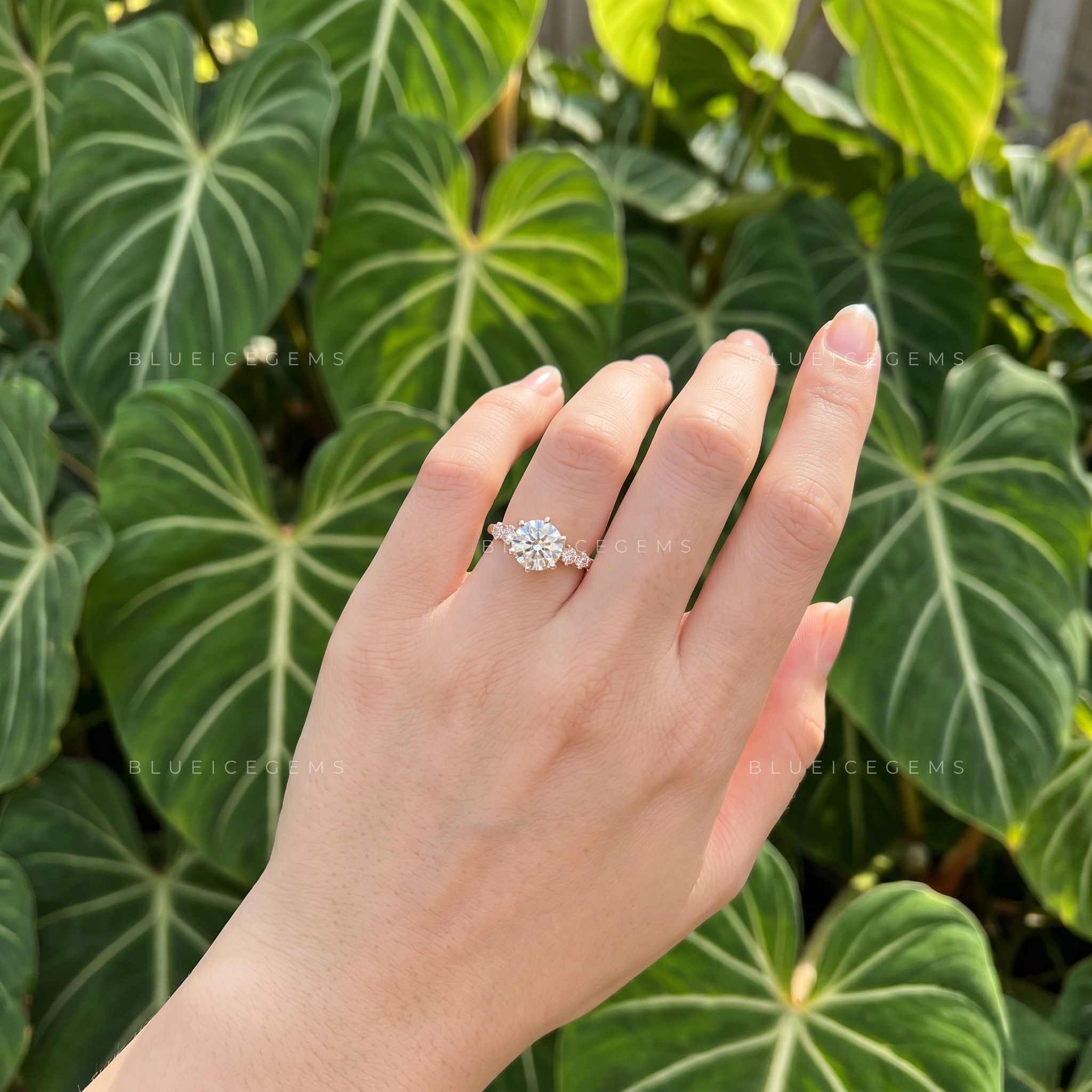 Round Brilliant Cut Dainty Solitaire Pave Engagement Ring