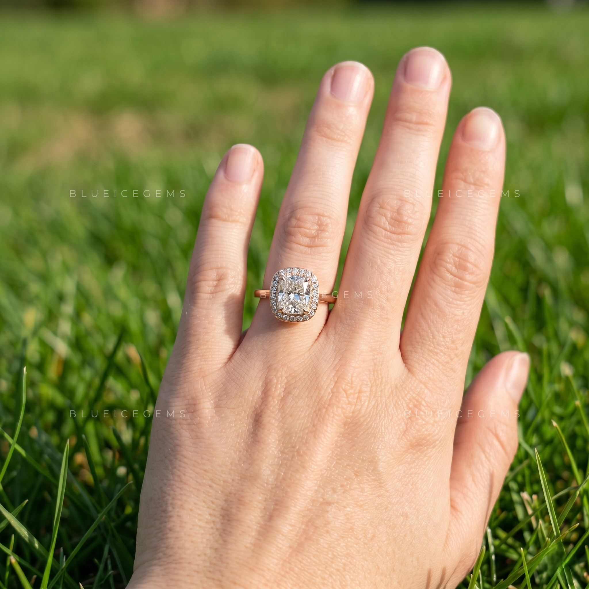 Luminous Cushion Cut Halo Statement Ring with Open Gallery