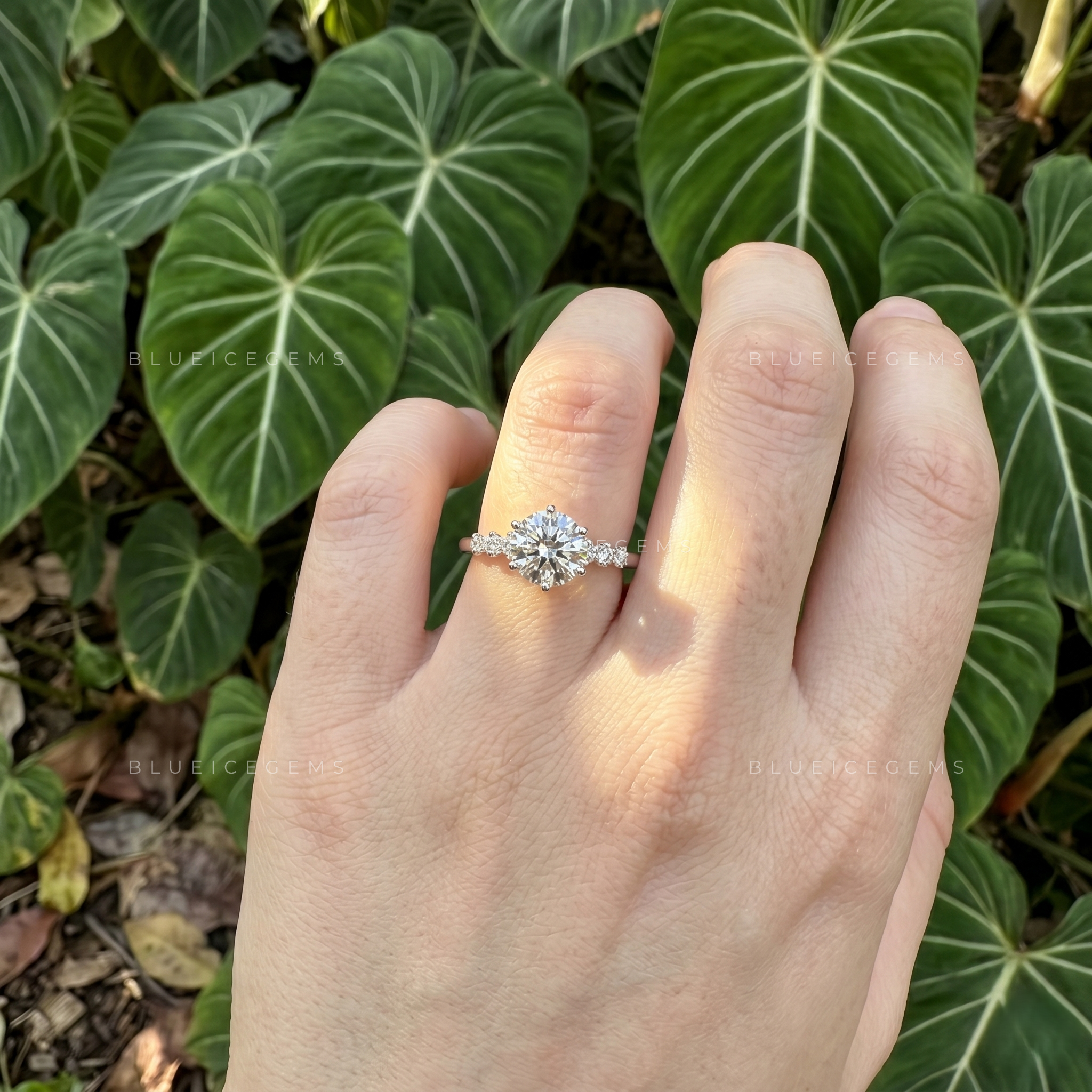Seven Stone Accent Round Cut Engagement Ring