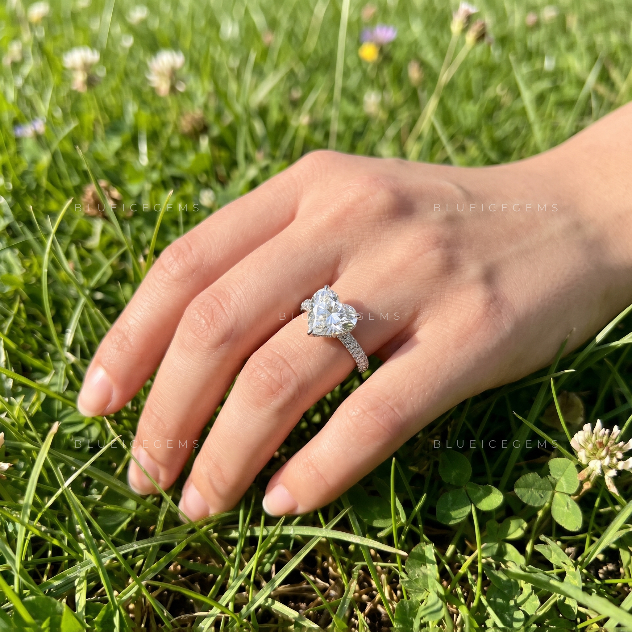 Infinite Adoration Heart Cut Cathedral Pavé Accent Engagement Ring