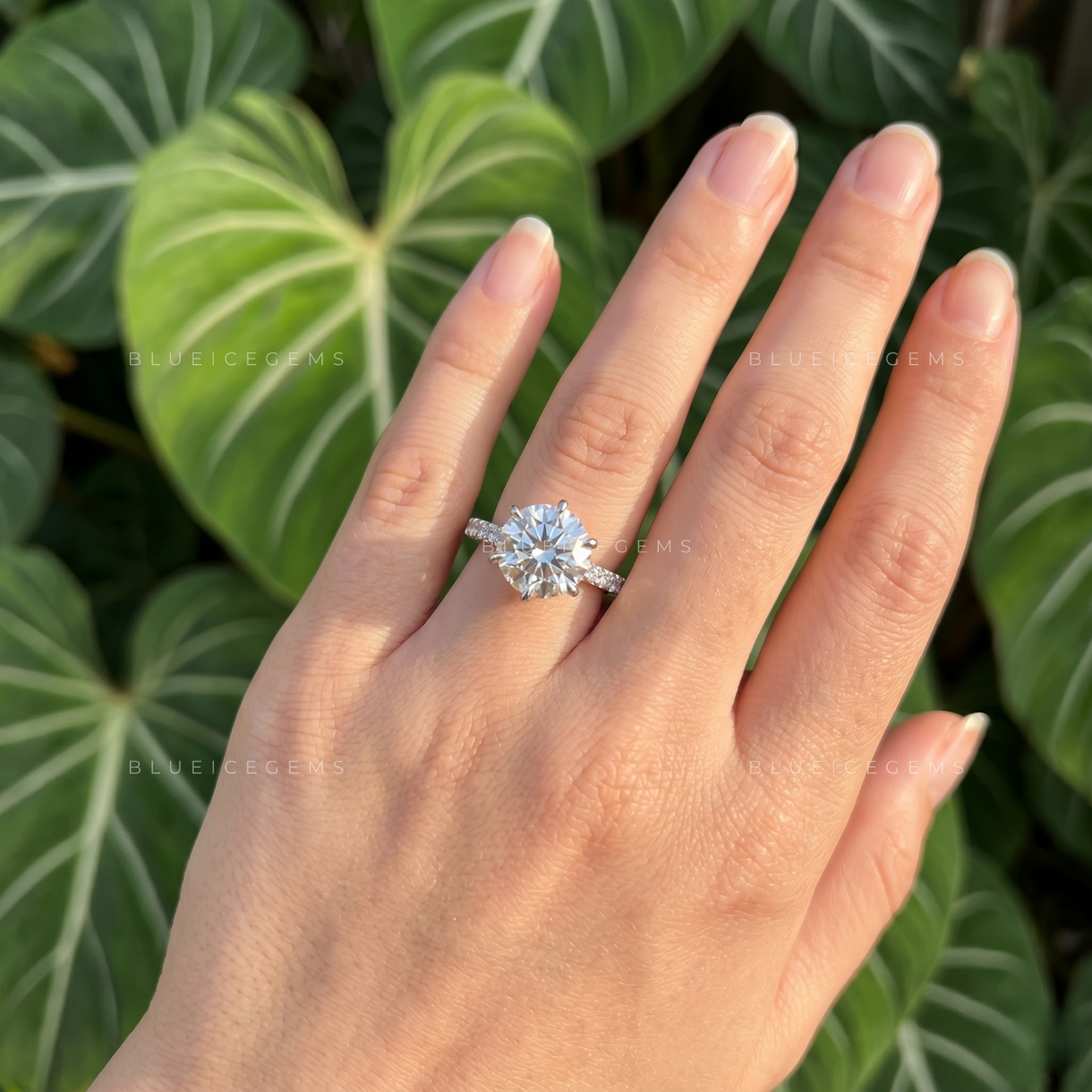 Enchanted Bloom Round Brilliant Cut Tulip Setting Pave Engagement Ring