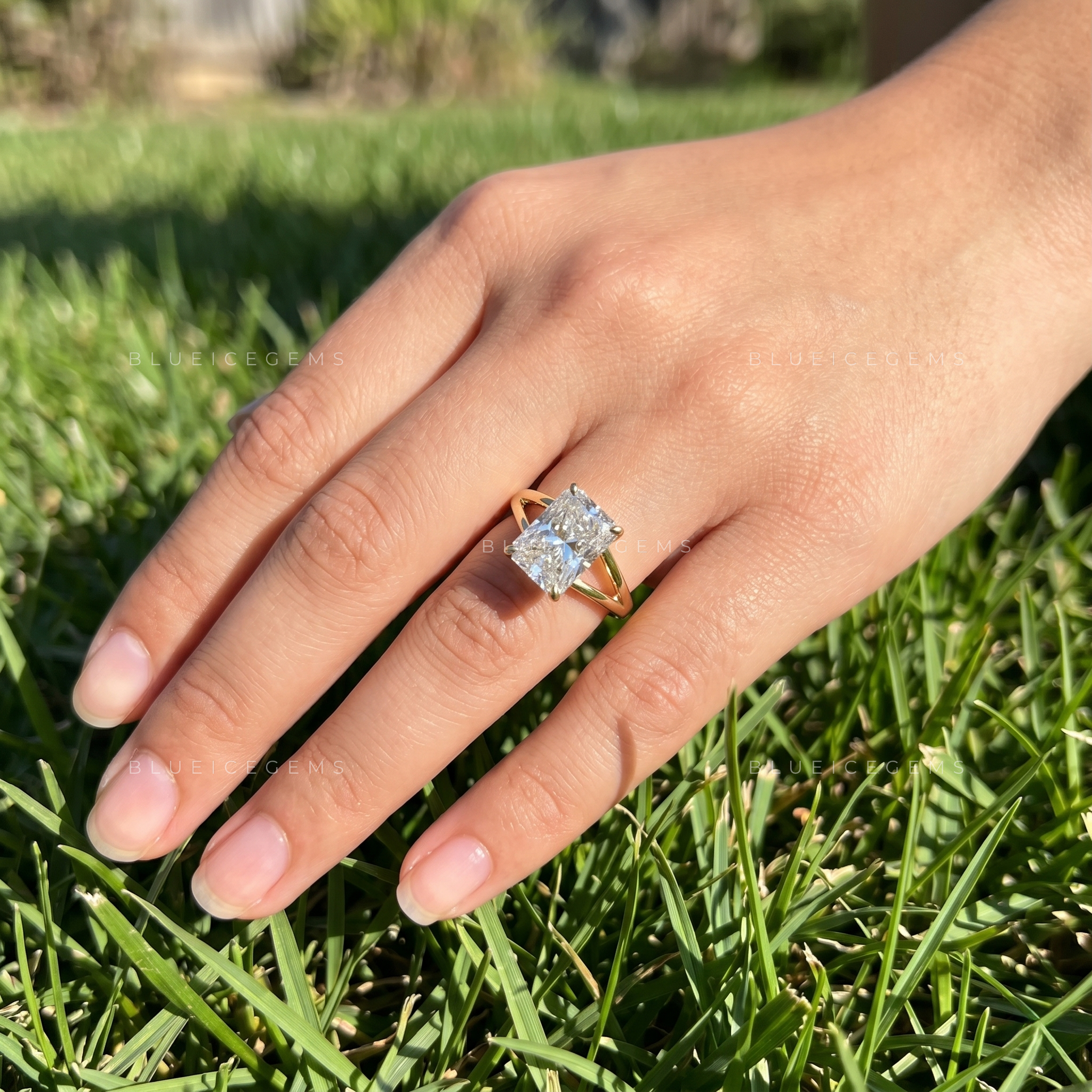 Luminous Horizon Radiant Cut Hidden Halo Split Shank Engagement Ring