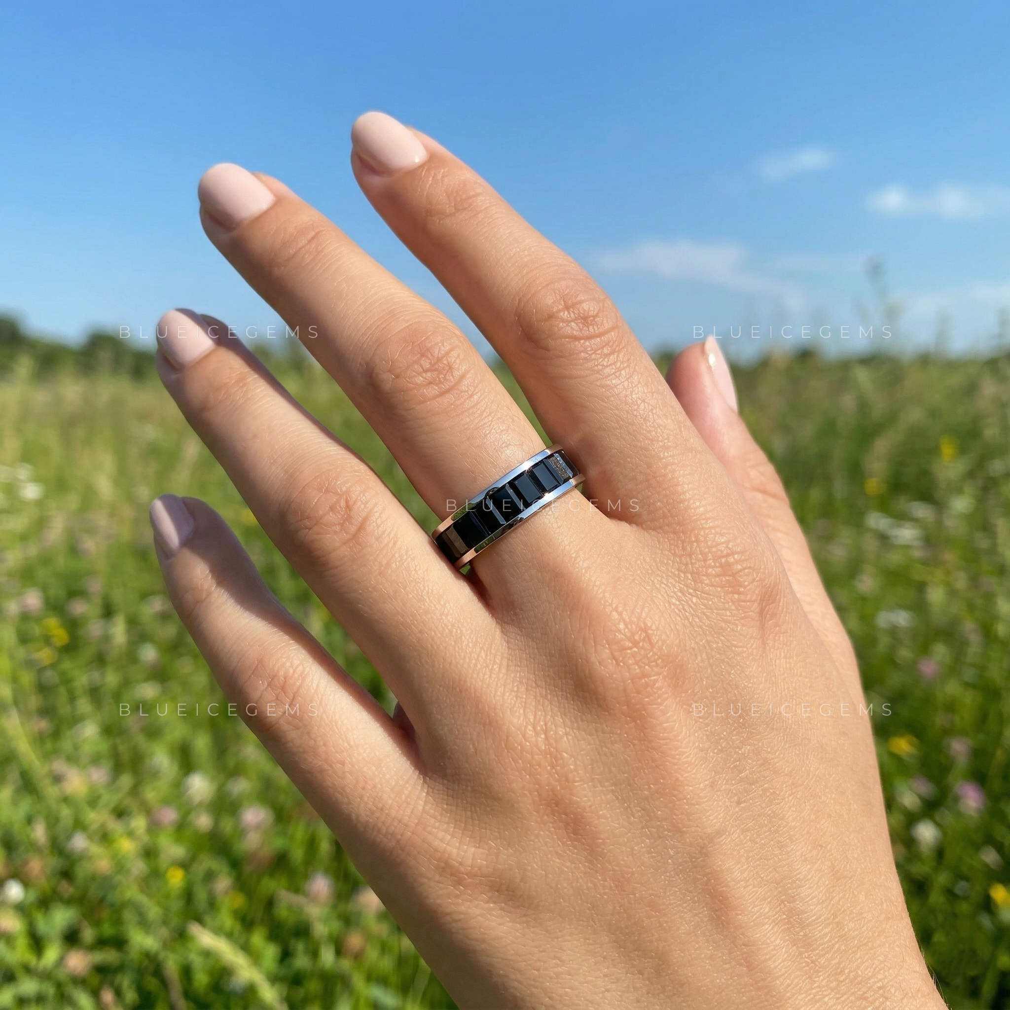 Midnight Noir Baguette Cut Black Moissanite Eternity Band