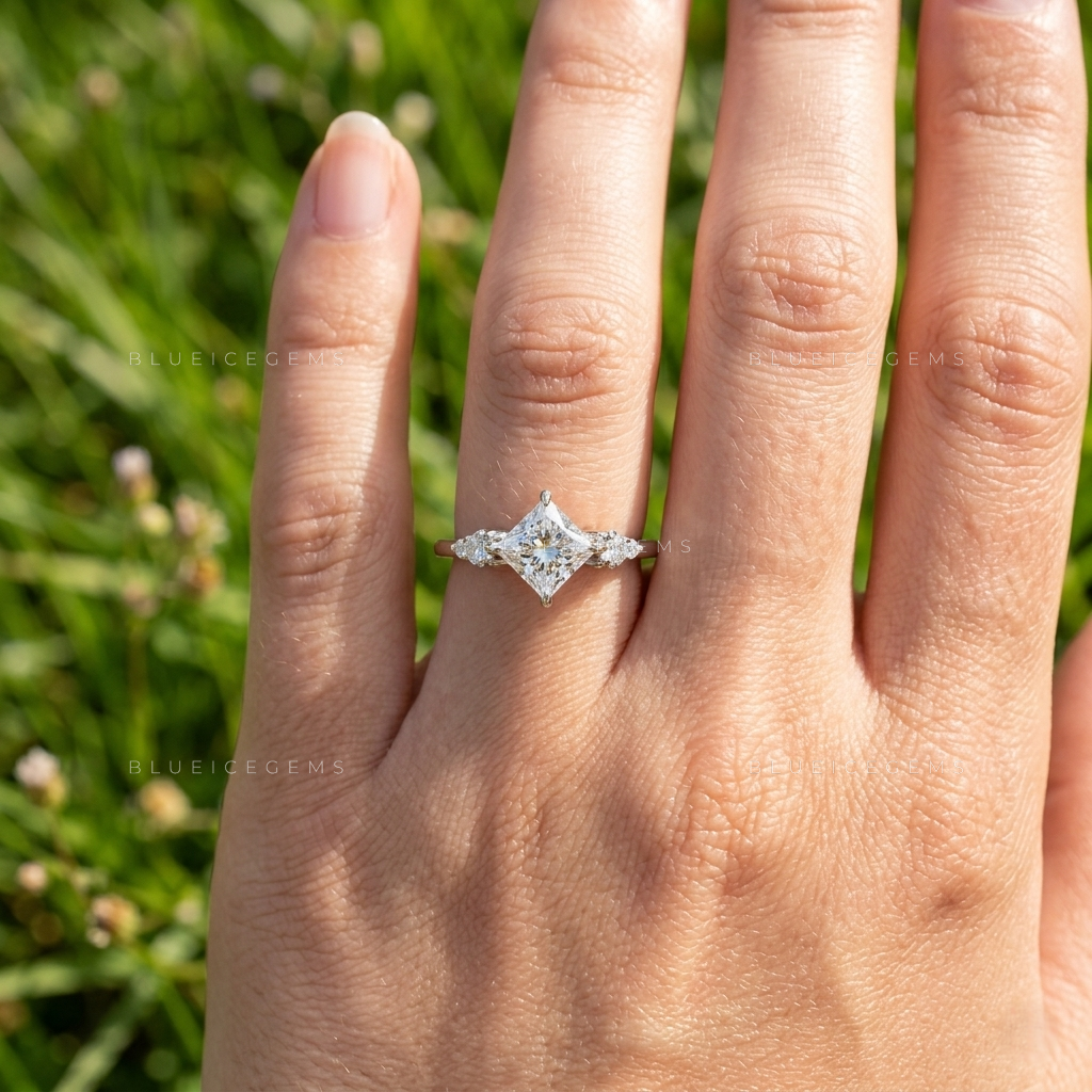 Geometric Princess Cut Compass Prong Trilogy Statement Ring