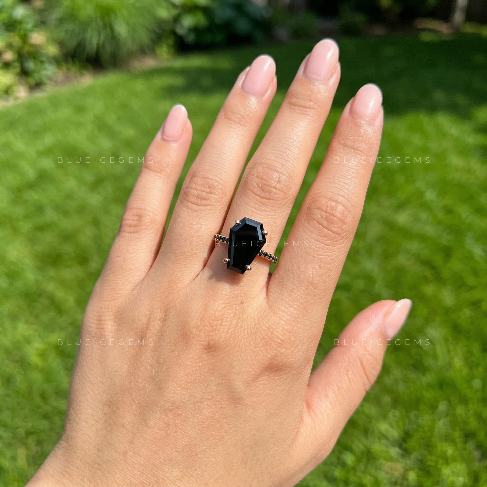 Midnight Noir Grand Coffin Cut Black Diamond Monochromatic Ring