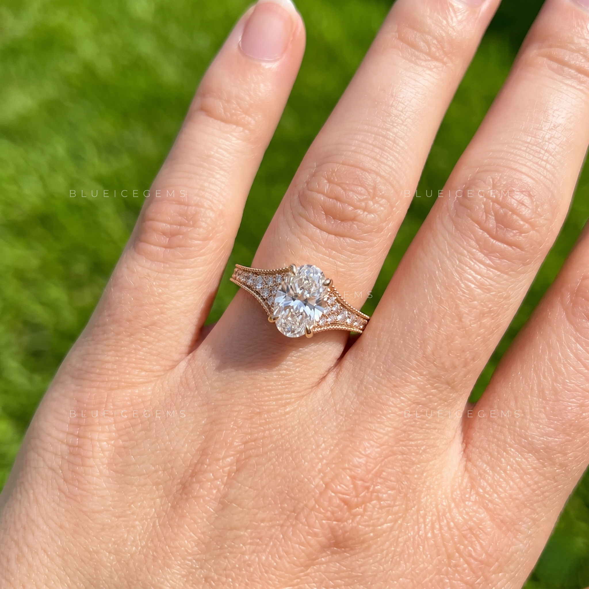 Antique Splendor Oval Cut Vintage Cluster Accent Proposal Ring
