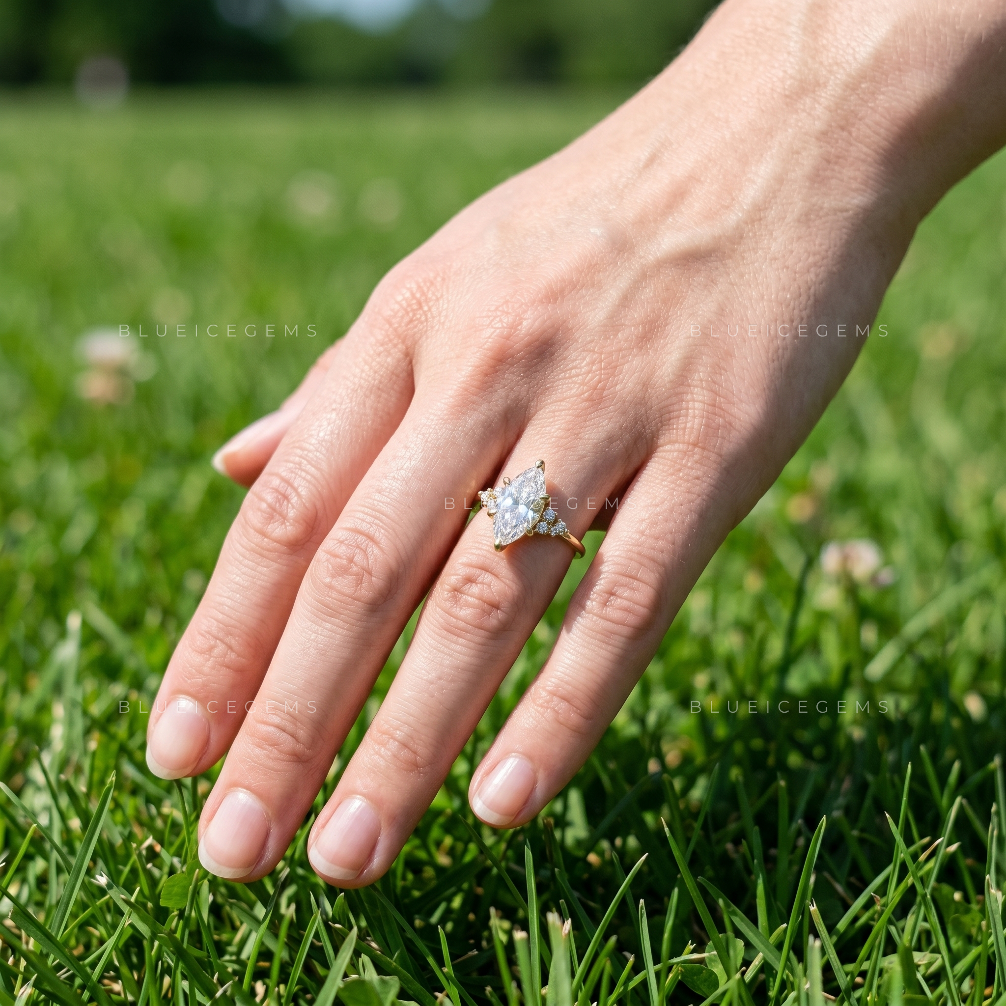Imperial Radiance Marquise Cut Six-Prong Cluster Accent Engagement Ring