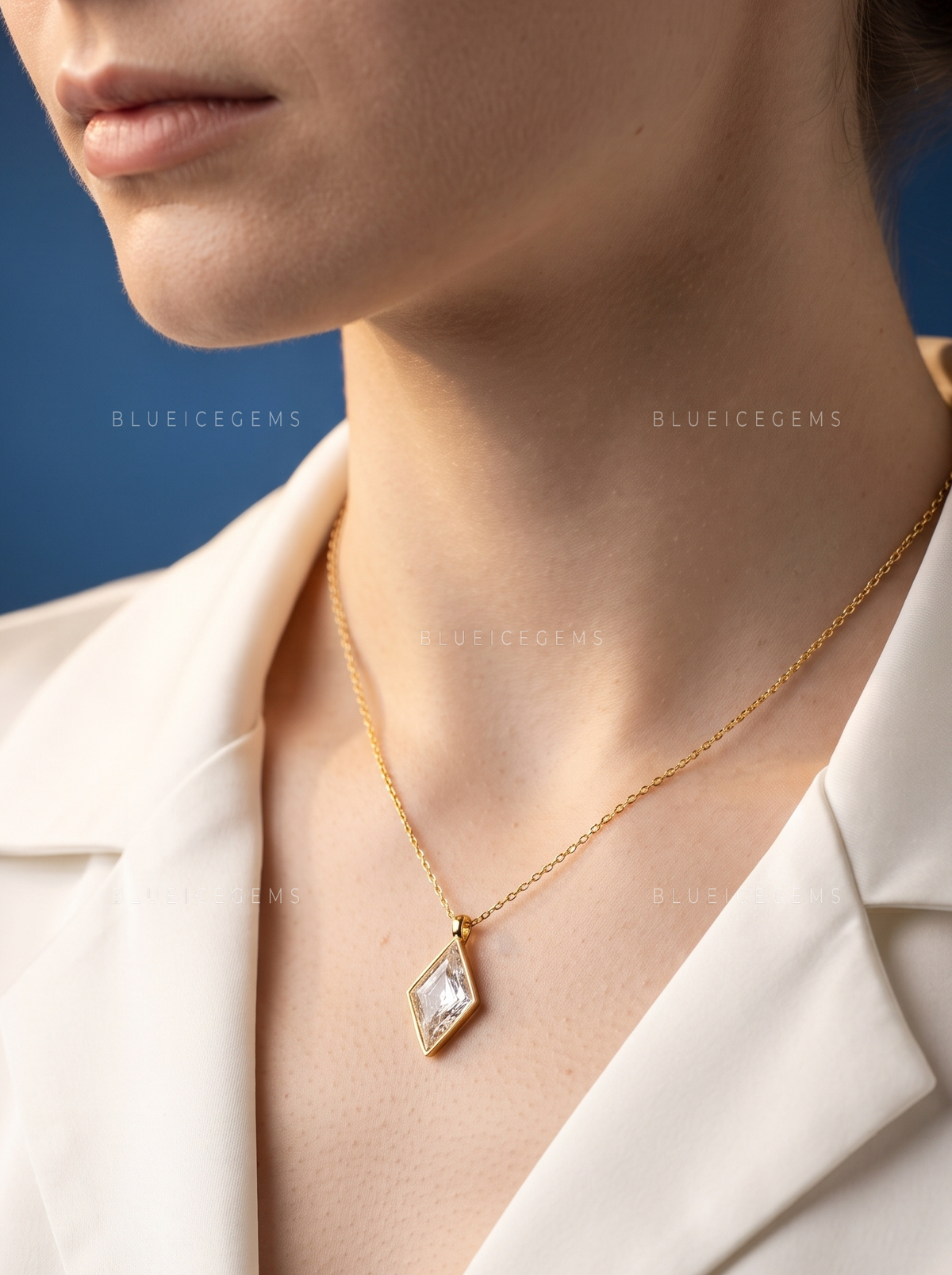 Lozenge Cut Solitaire Diamond Pendant