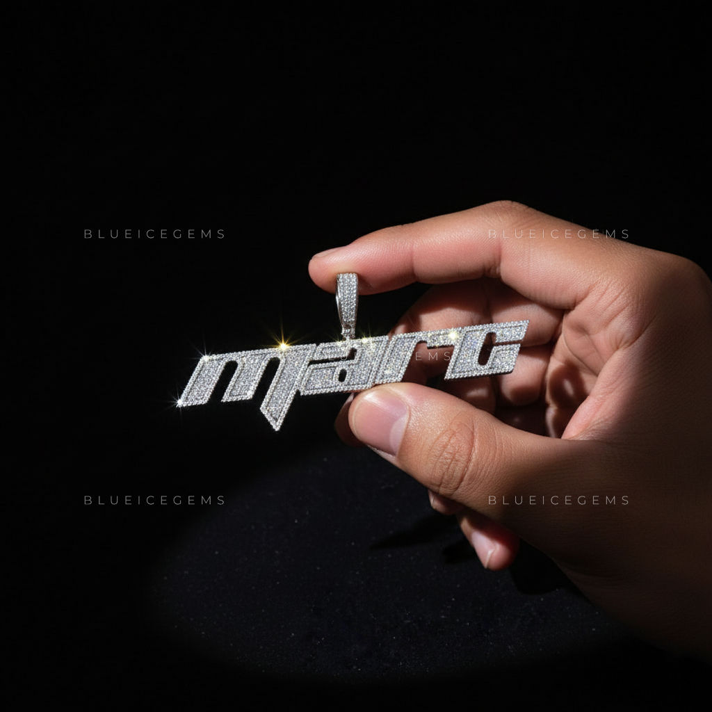 "MARC" Custom Slanted Speed-Script Iced-Out Pendant
