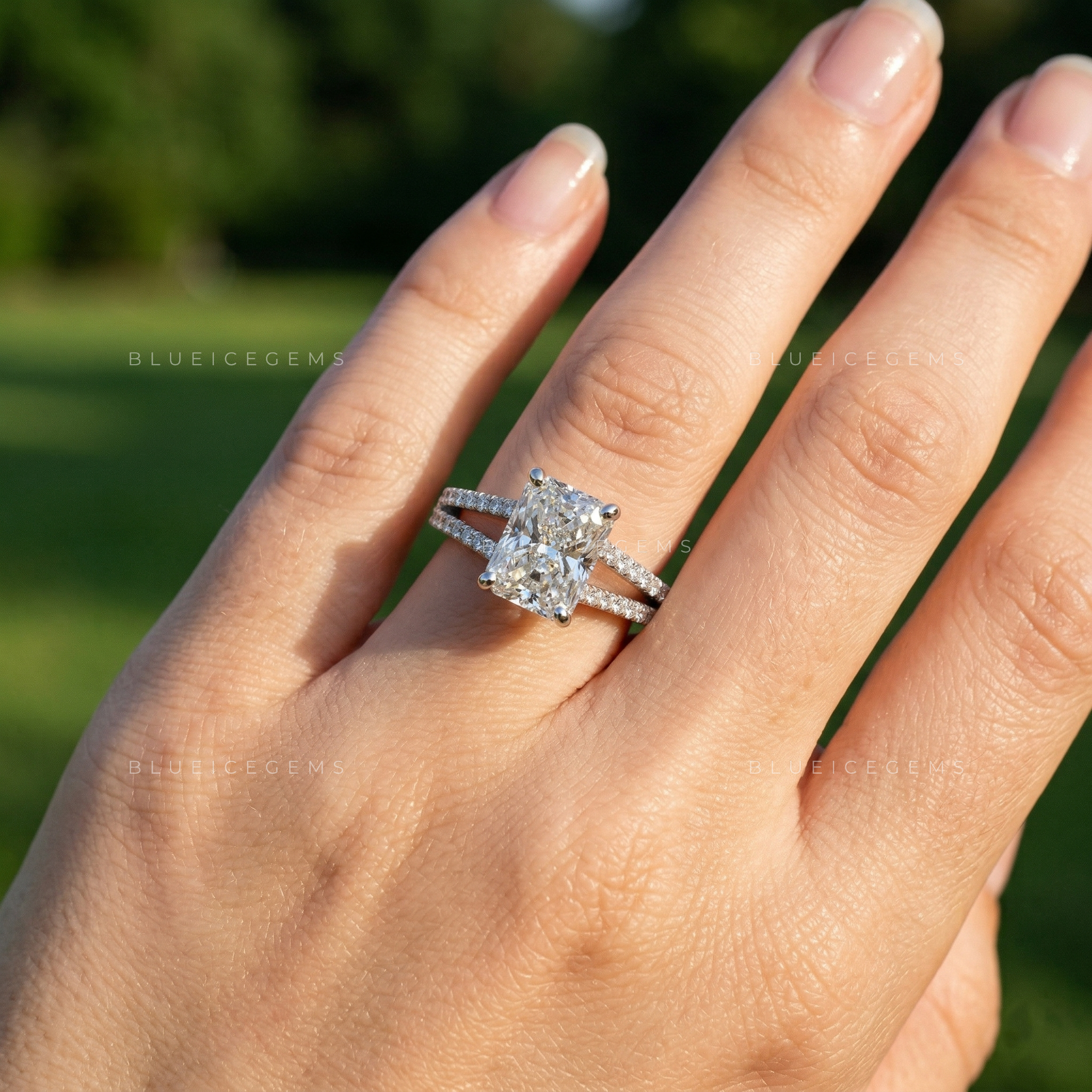 Modern Glamour Radiant Cut Triple-Row Pavé Engagement Ring