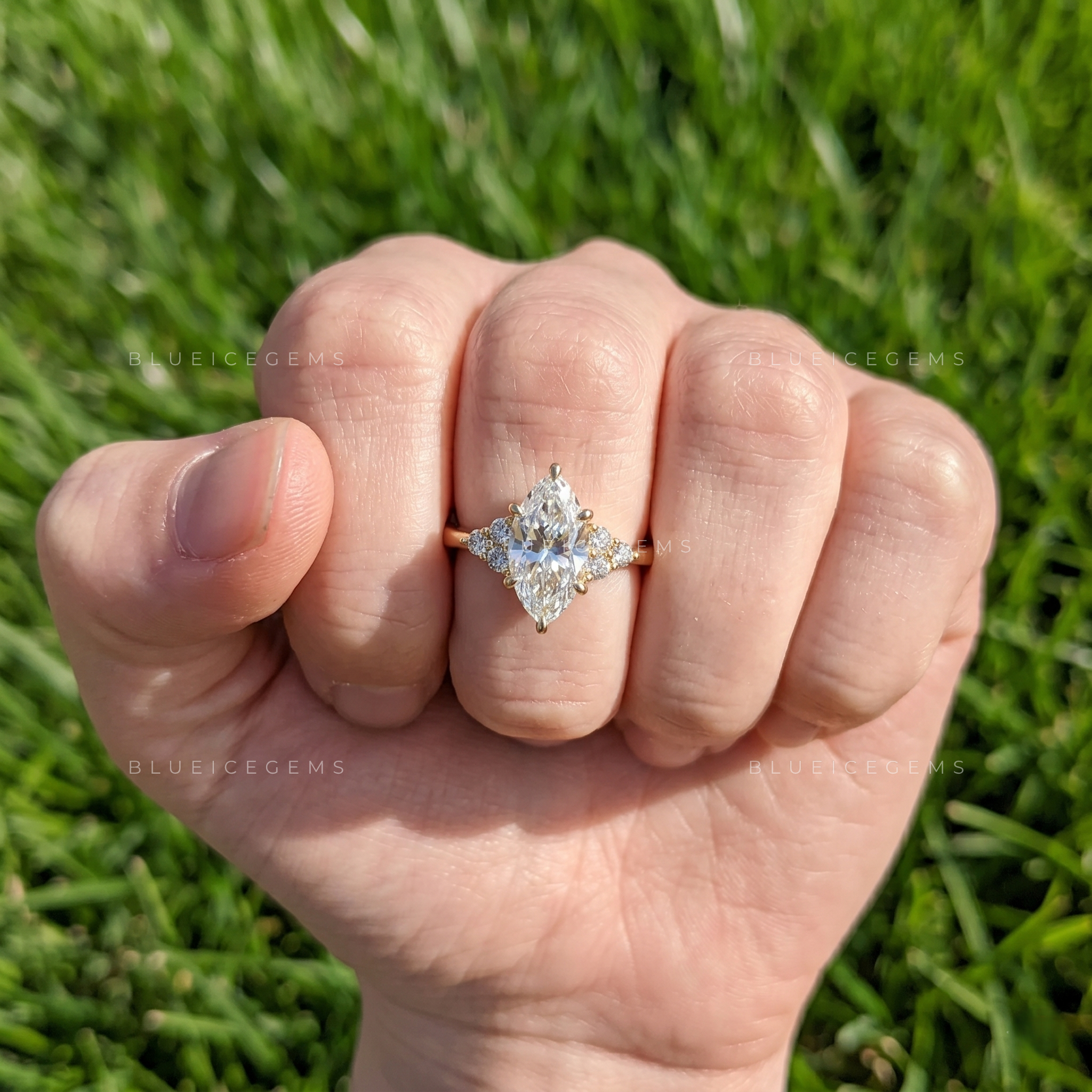 Vintage Radiance Marquise Cut Six-Prong Cluster Accent Engagement Ring