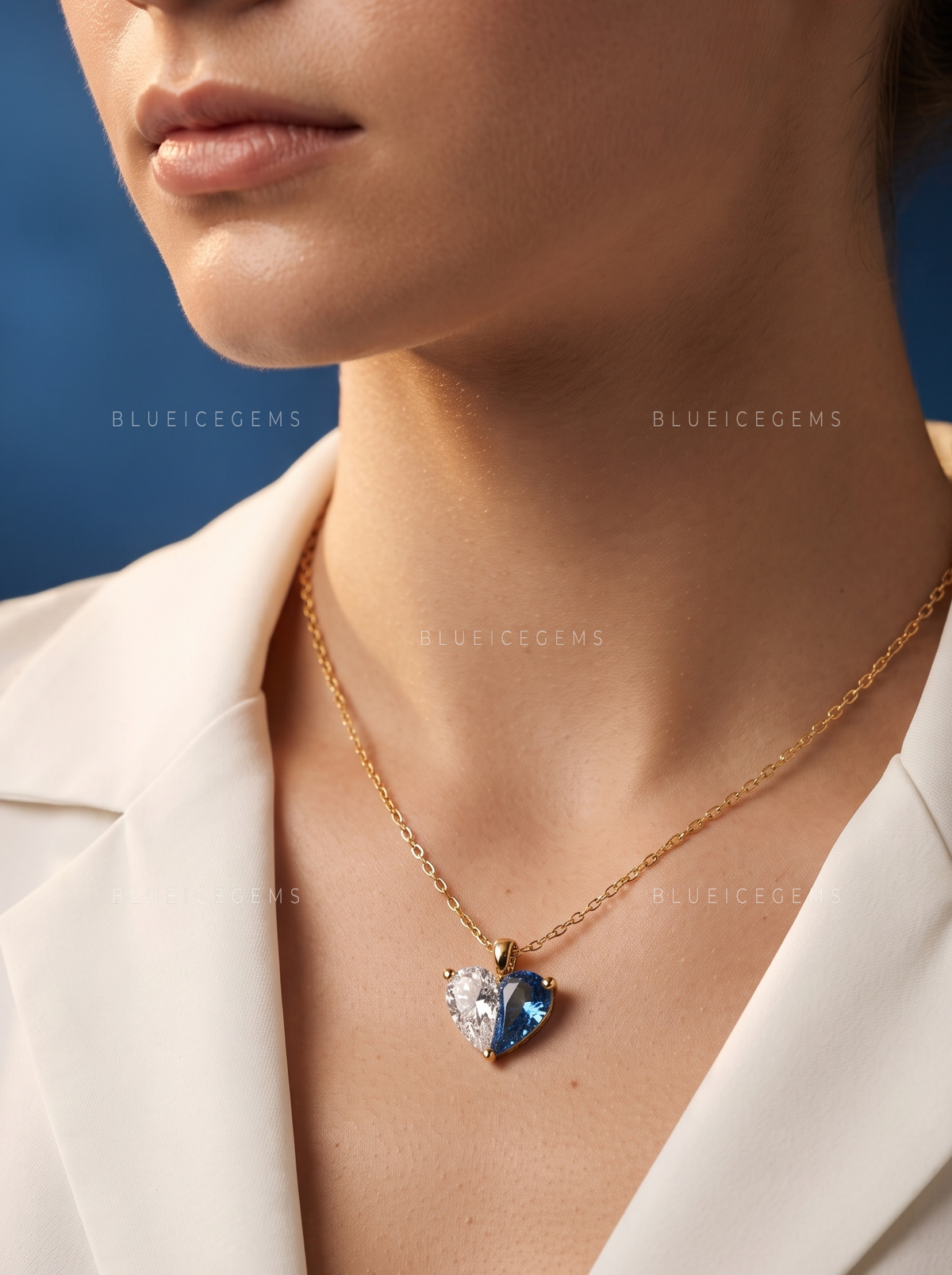 Blue and White Diamond Solitaire Pendant