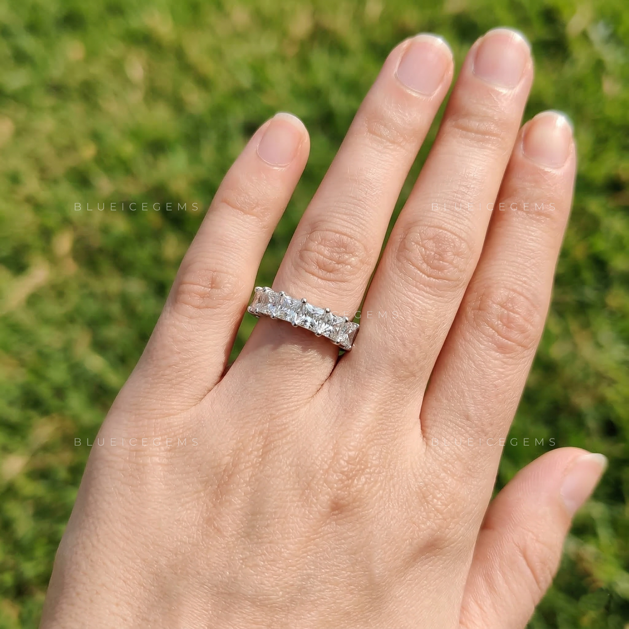 Geometric Majesty Princess Cut Eternity Band