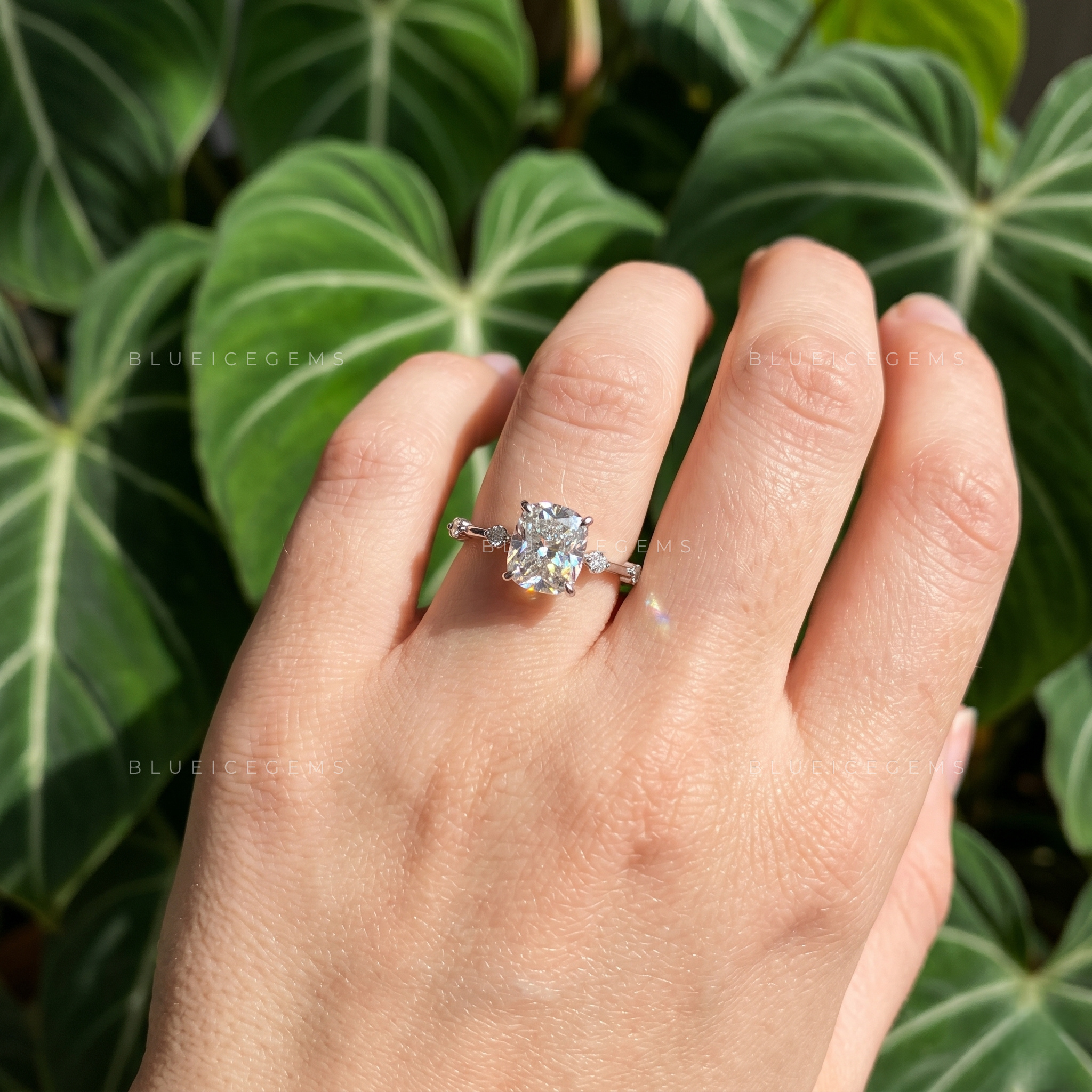 Refined Elegance Cushion Cut Hidden Halo Solitaire Engagement Ring