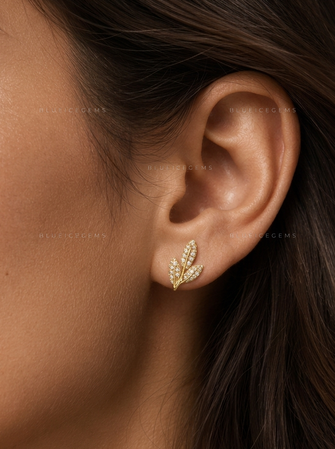 Olive Branch Diamond Stud Earrings