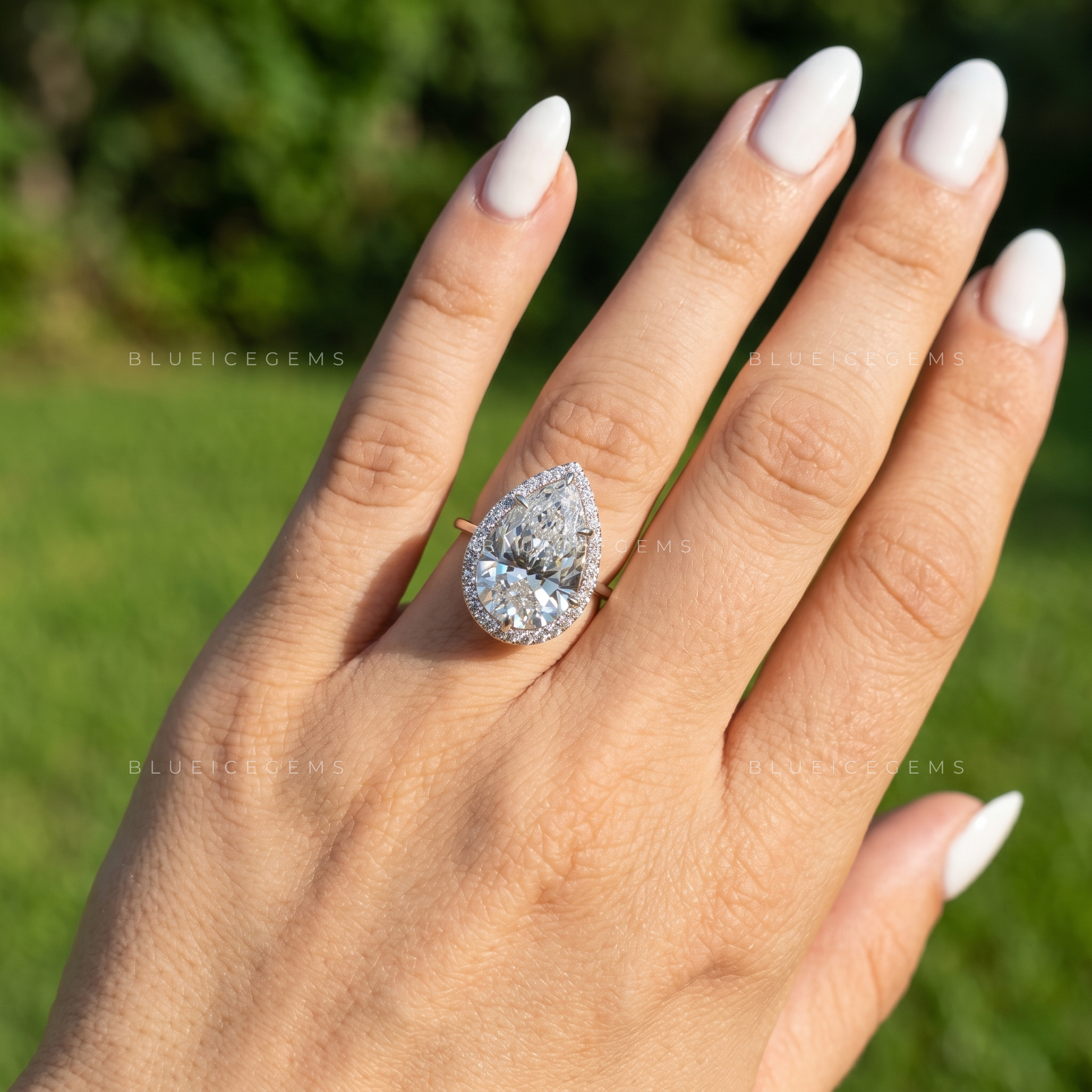Imperial Radiance Pear Cut Certified Halo Solitaire Engagement Ring