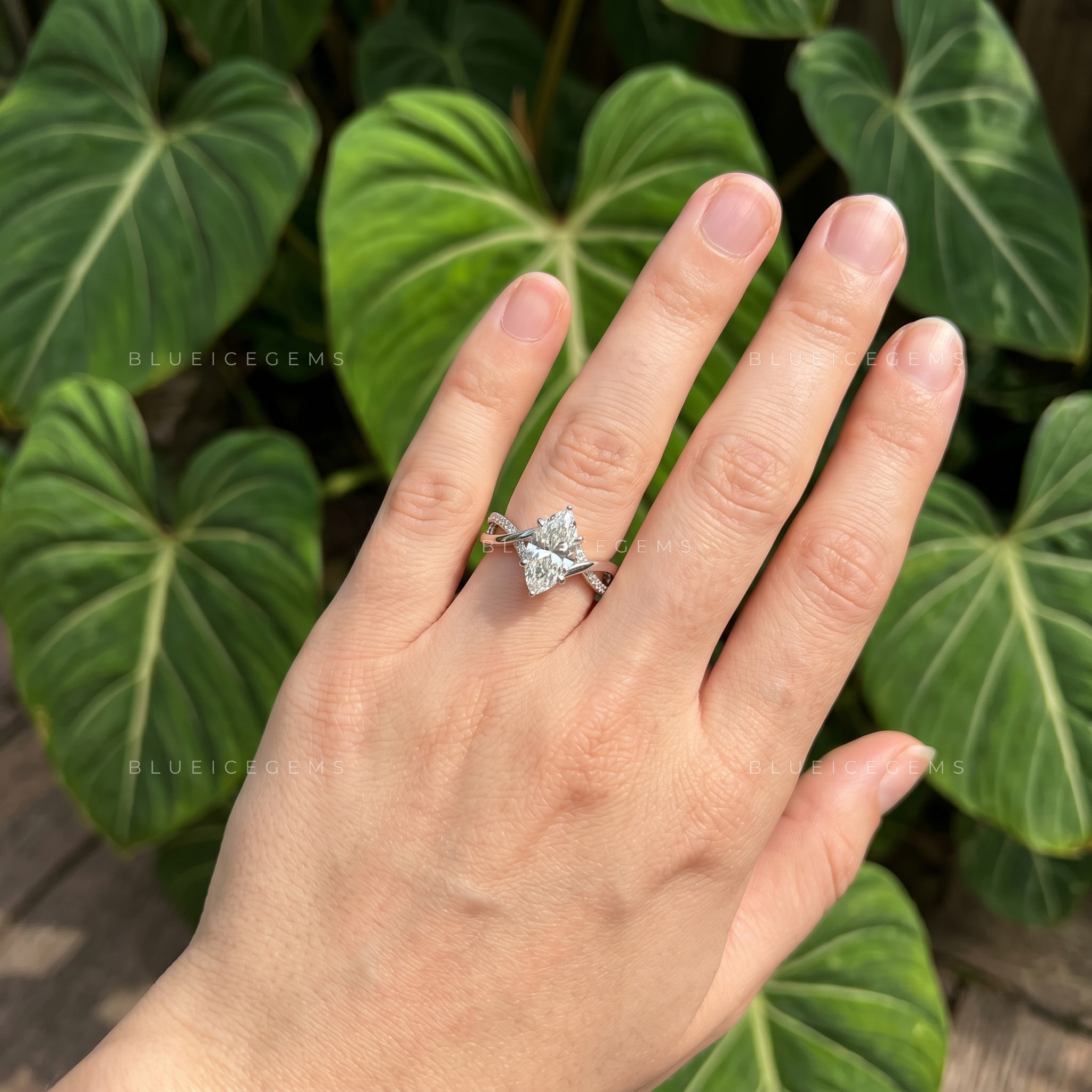 Graceful Twist Marquise Cut Pave Engagement Ring