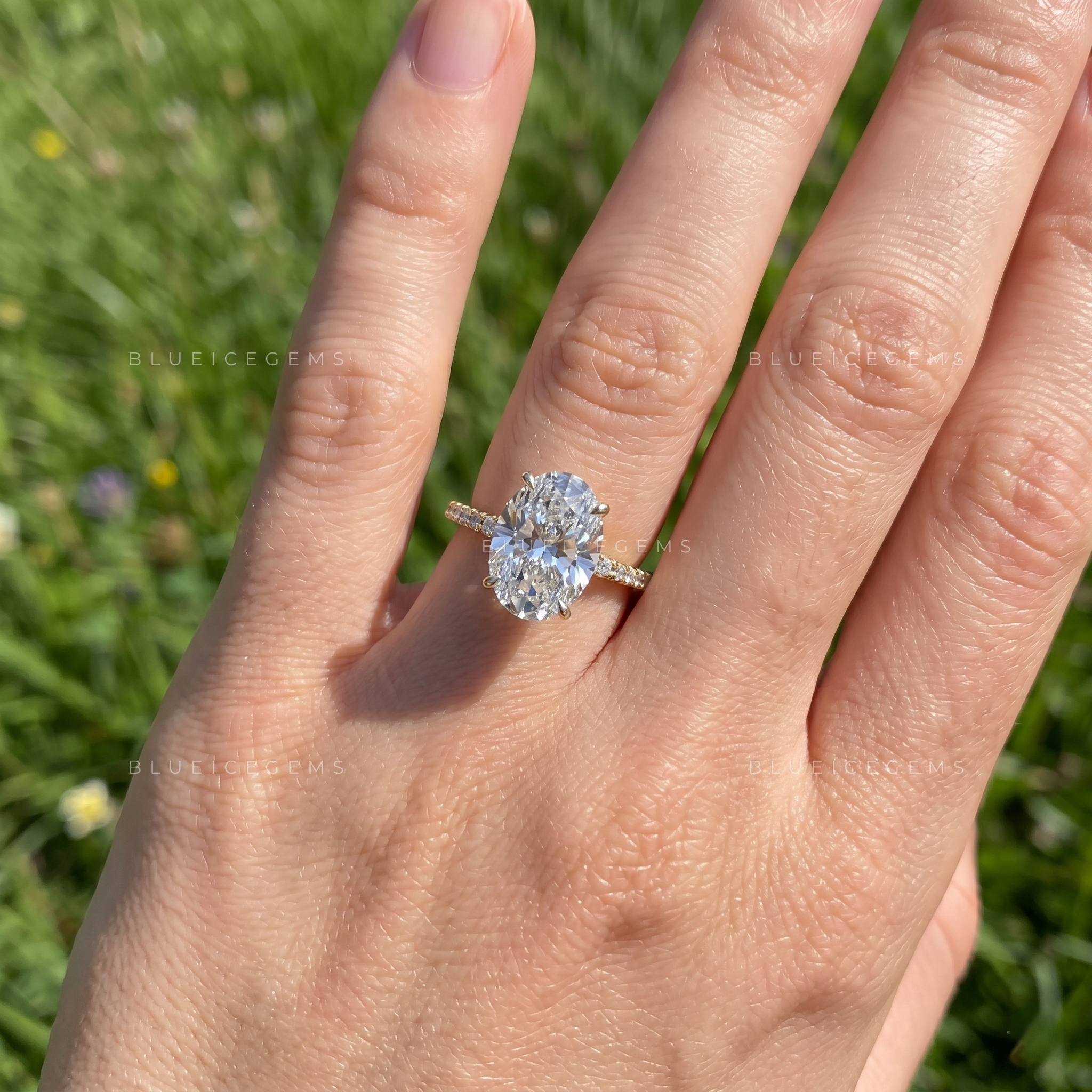 Serelle Oval Cut Certified Pavé Accent Solitaire Engagement Ring