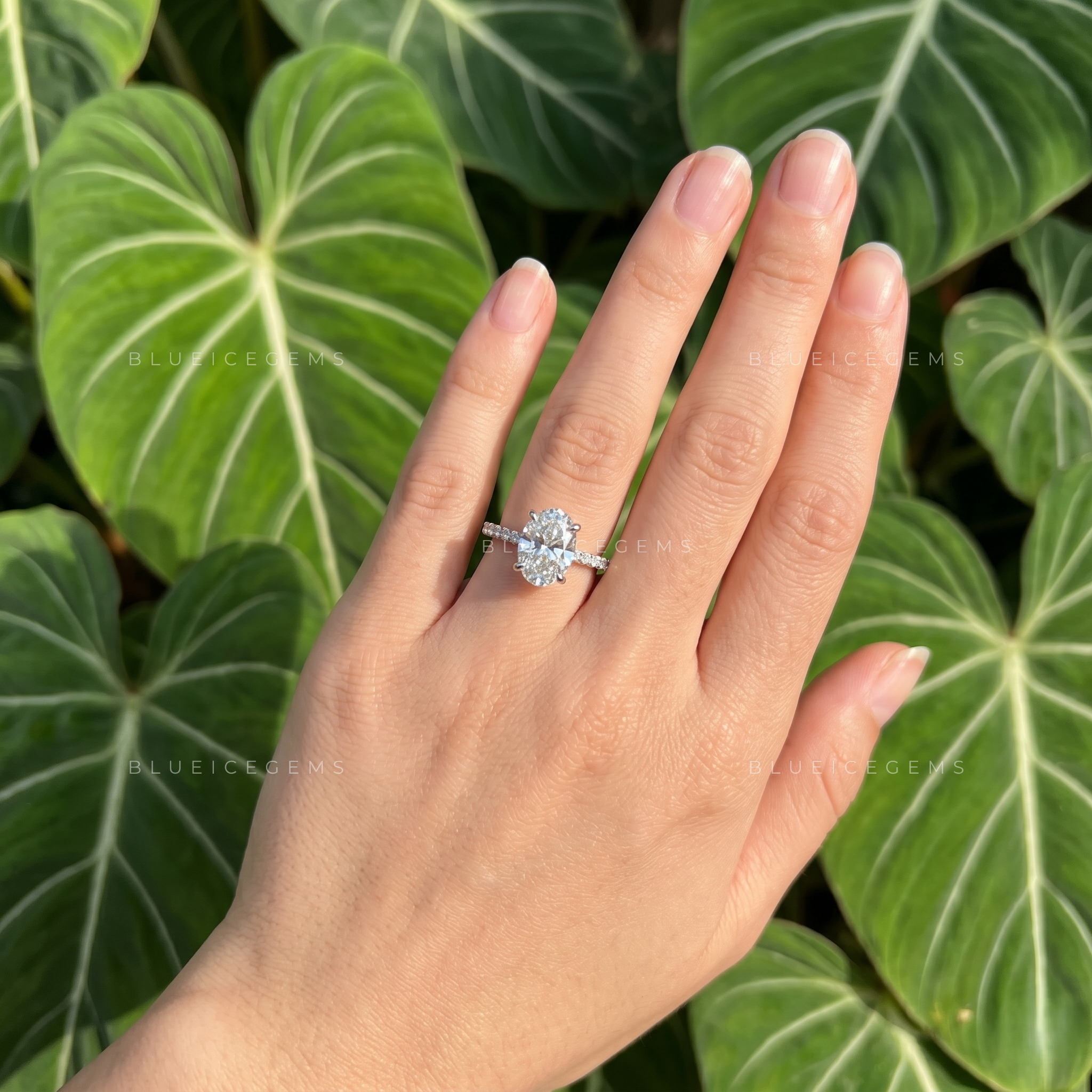 Timeless Allure Oval Cut Solitaire Engagement Ring with Pavé Band