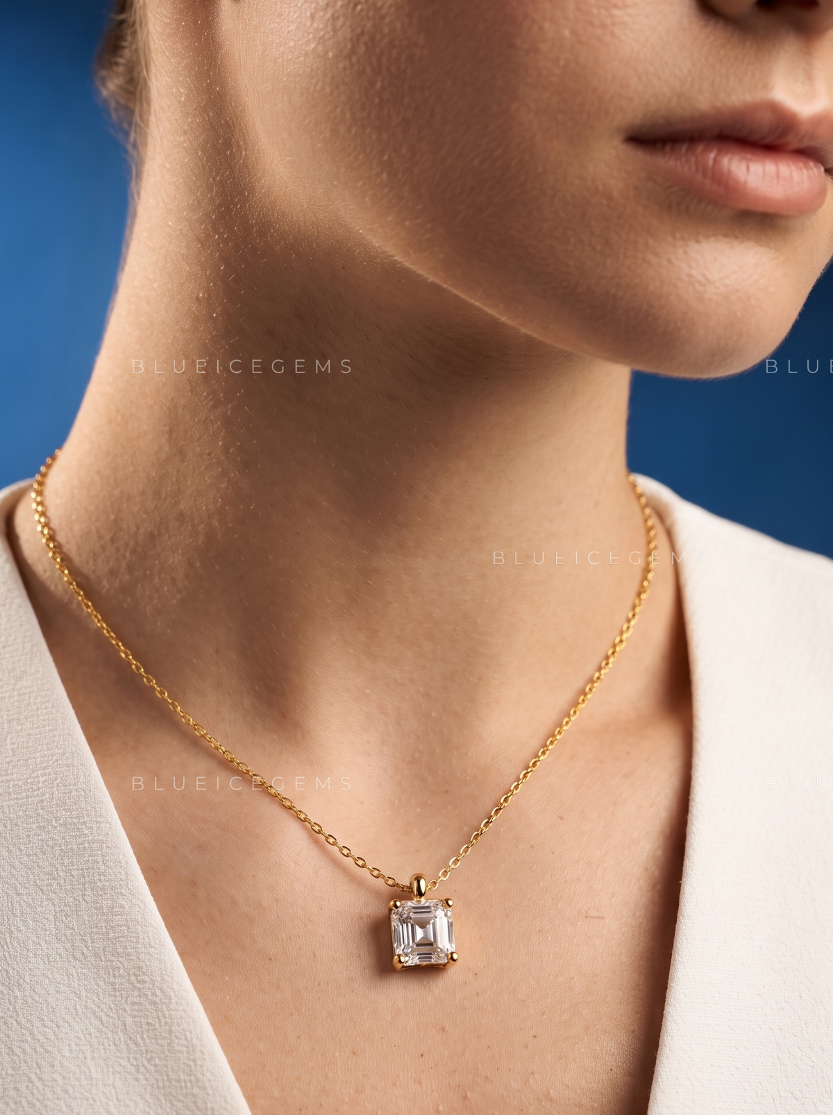 Asscher Cut Solitaire Diamond Pendant