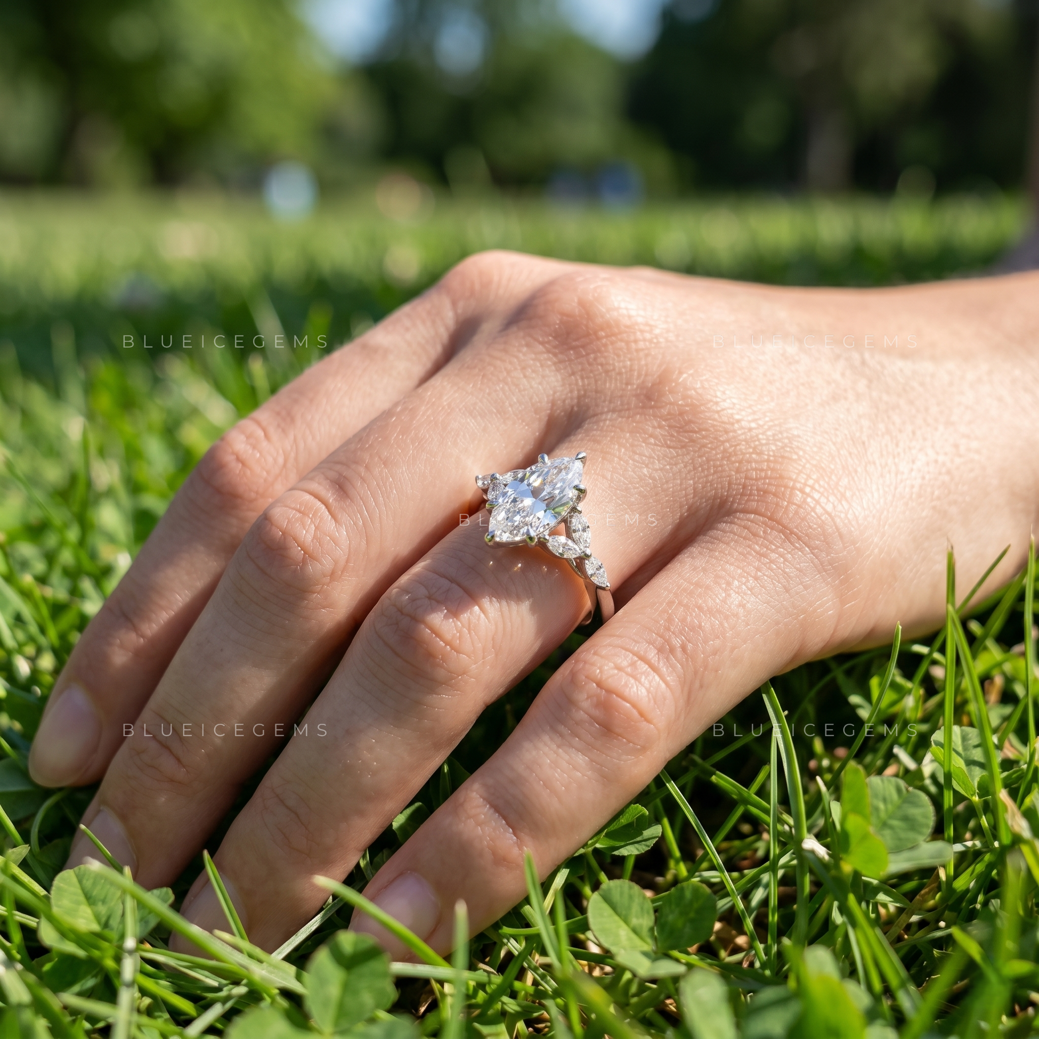 Infinite Allure Marquise Brilliant Cut Accented Solitaire Engagement Ring