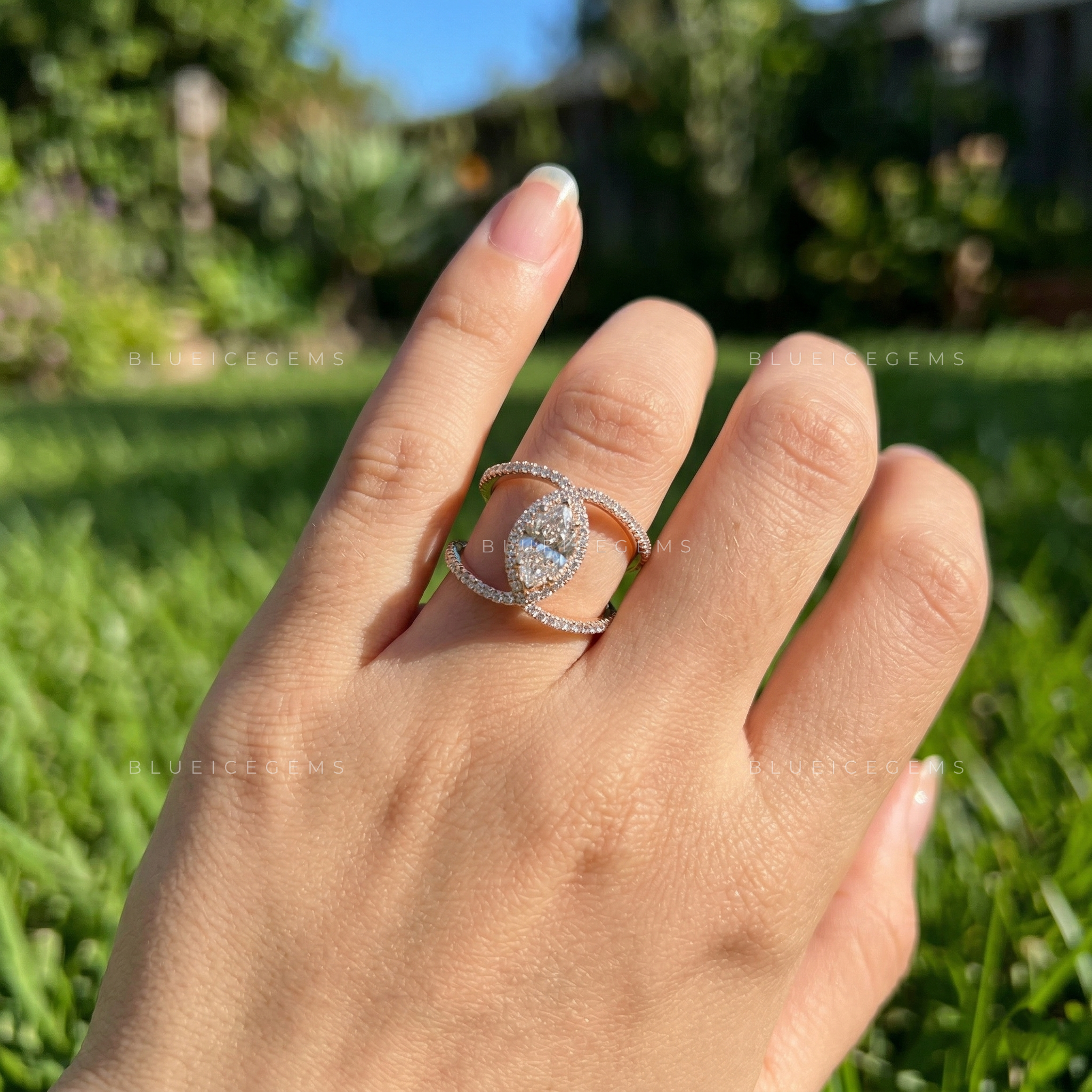 The "Ethereal Glow" Marquise Halo: A Bold Split Shank Masterpiece