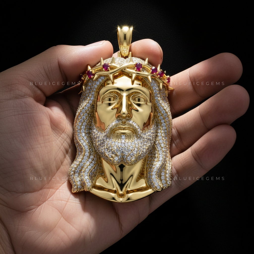 The "Ruby Sacrifice" Jesus Piece: Sculptural Gold & High-Density Frost Sovereign