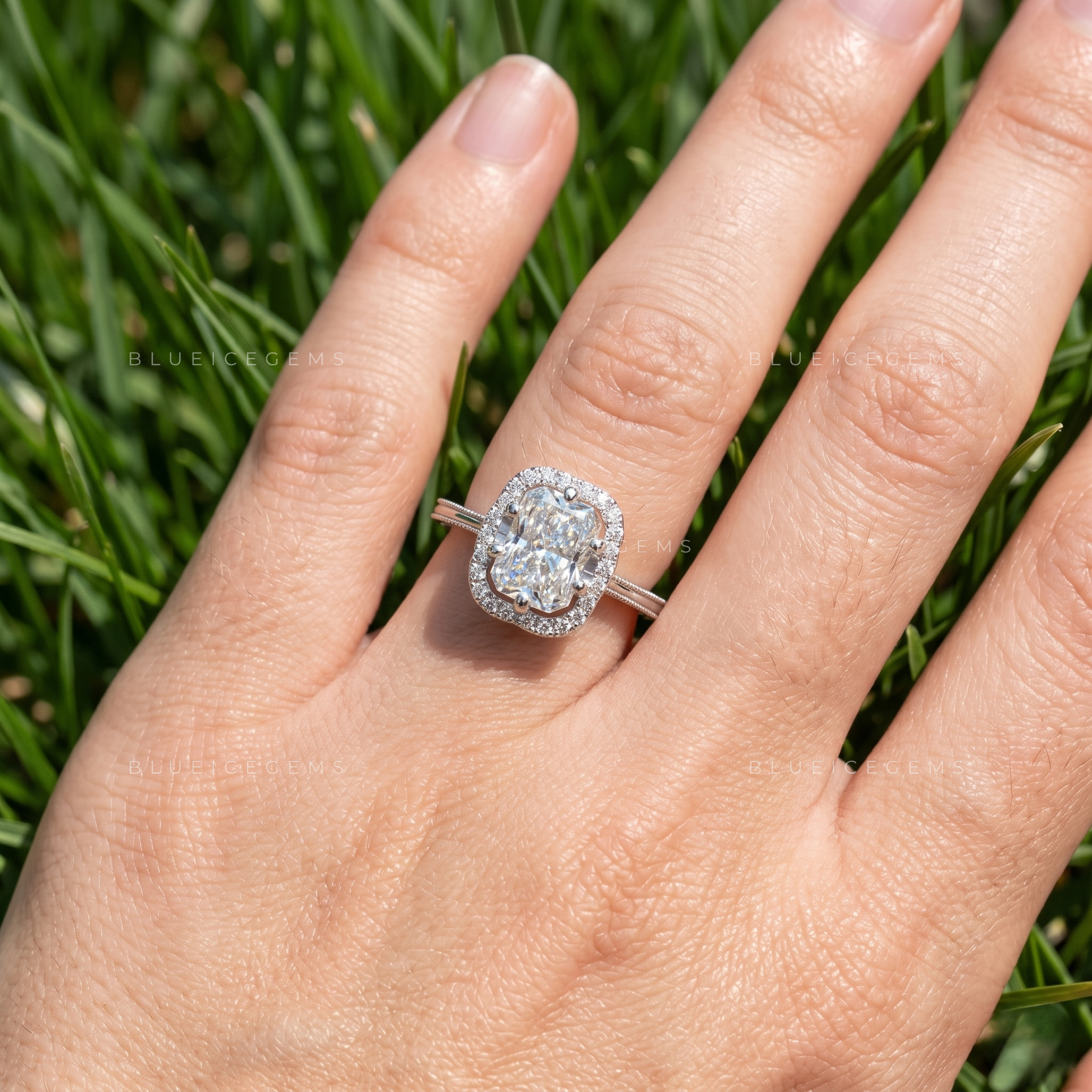 Luminous Aura Radiant Brilliant Cut Pave Accent Engagement Ring