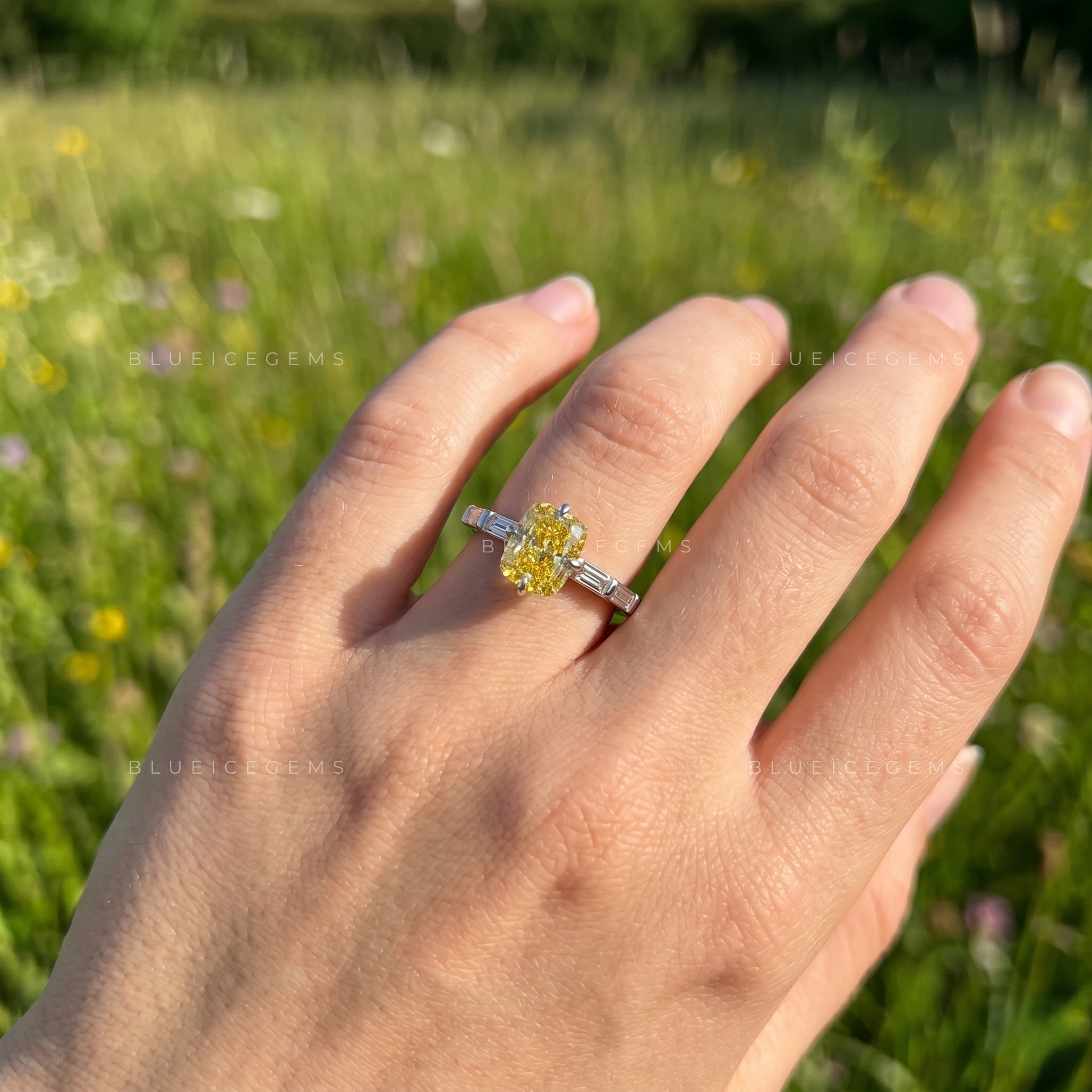 Sunshine Elegance Elongated Cushion Cut Compass Prong Promise Ring